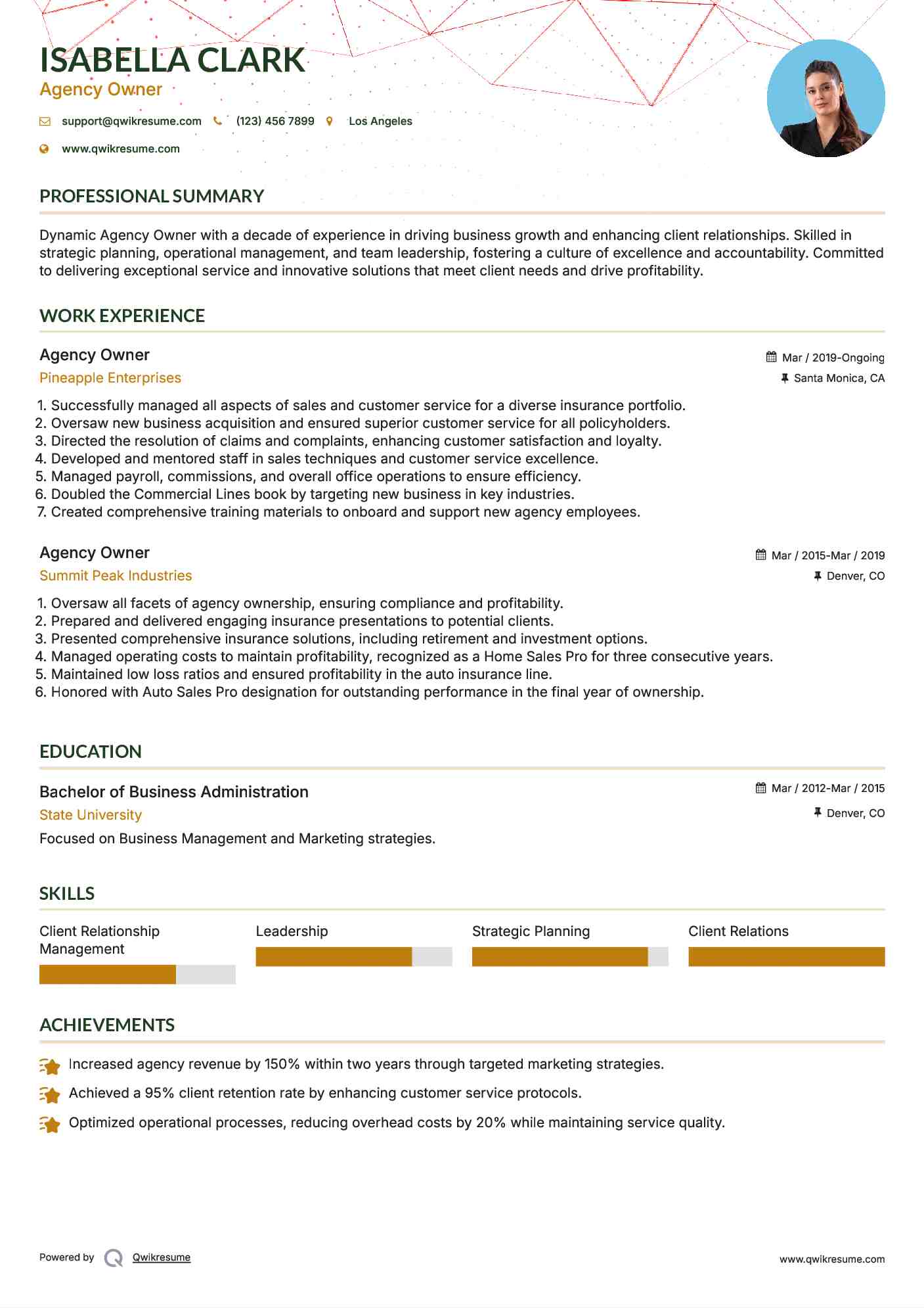 Agency Owner Resume Template