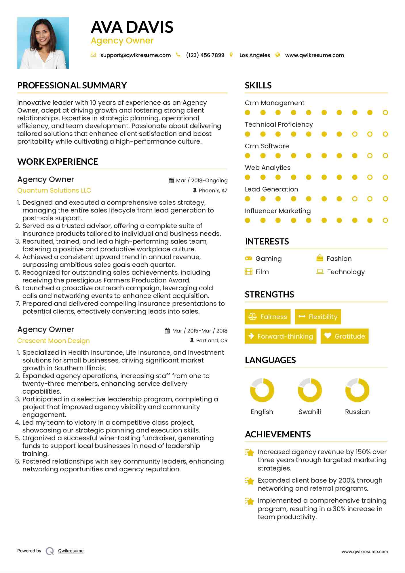 Agency Owner Resume Sample