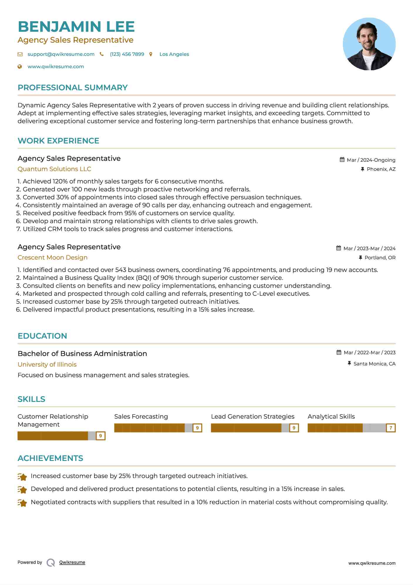 Agency Sales Representative Resume Template