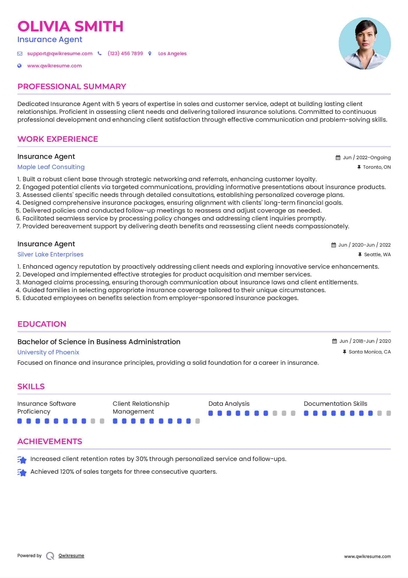 Insurance Agent Resume Model