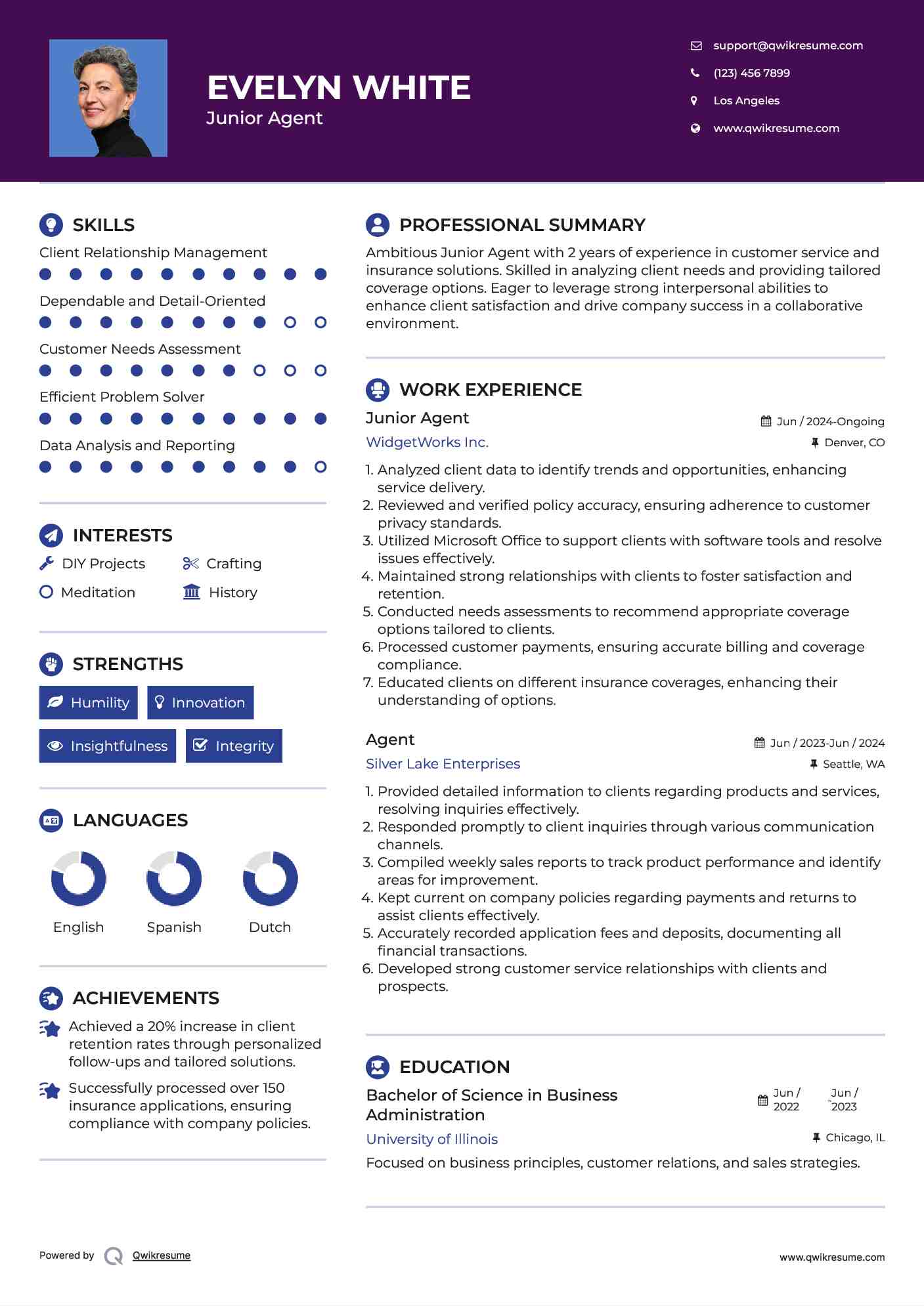 Junior Agent Resume Format