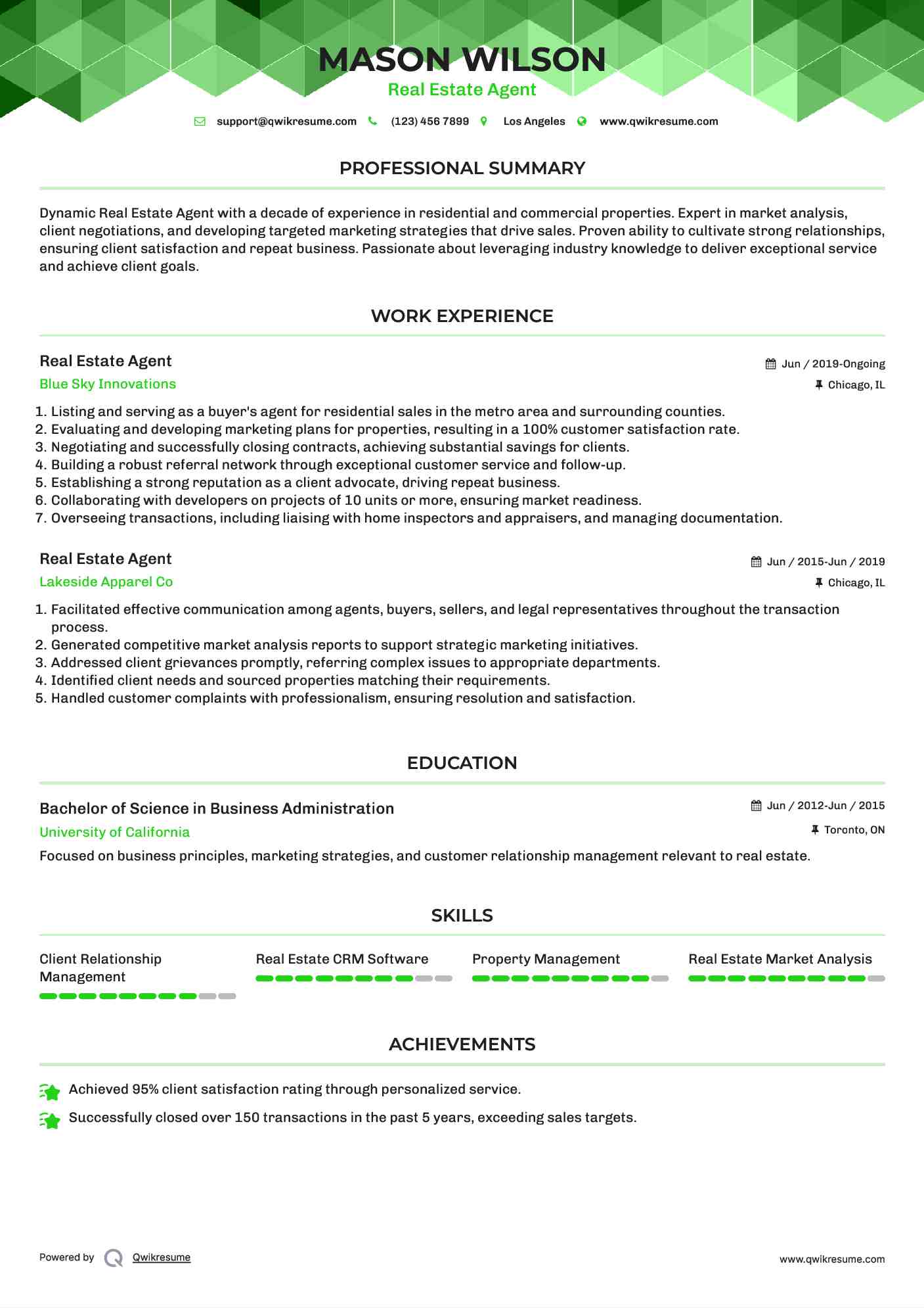 Real Estate Agent Resume Example