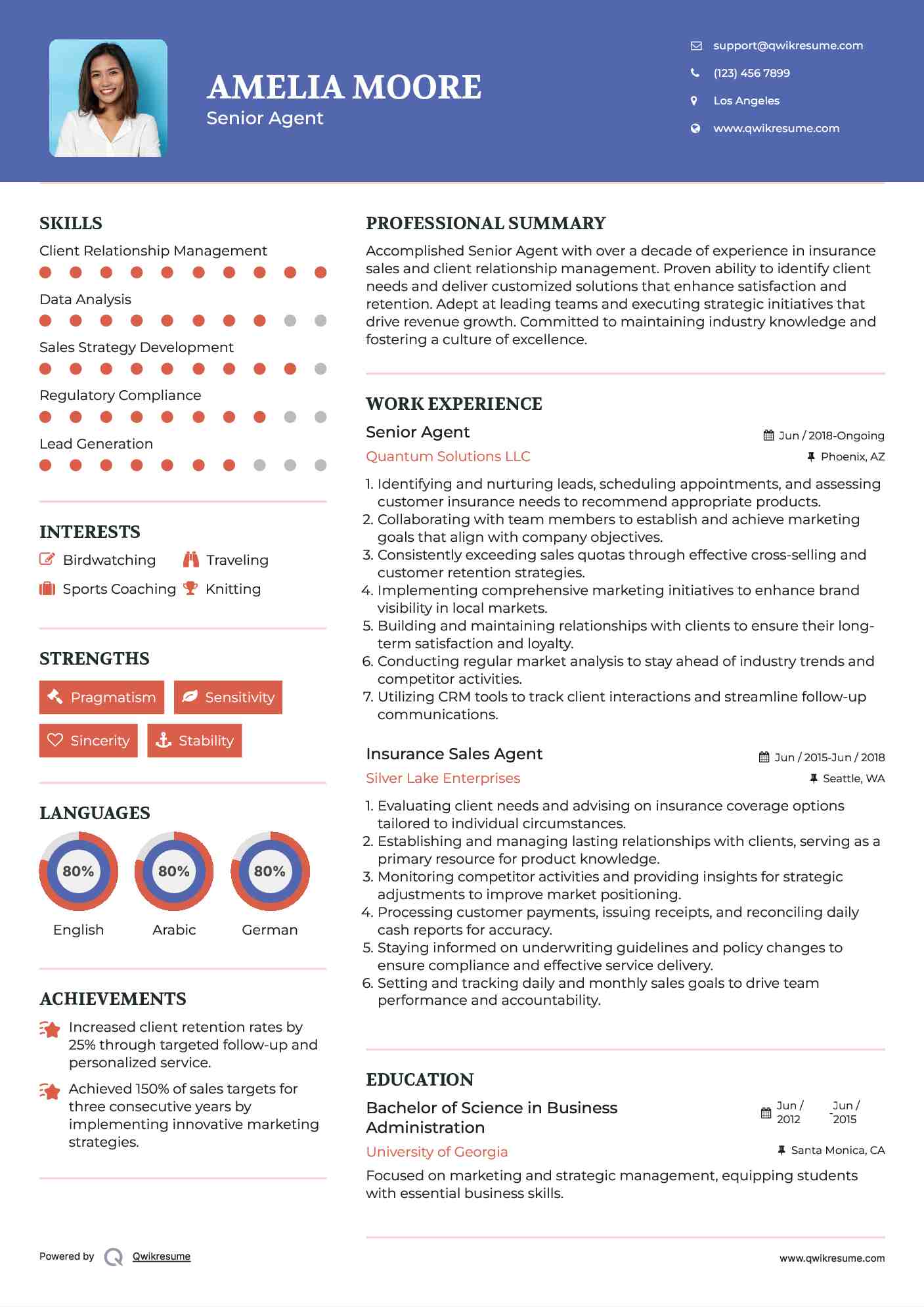 Senior Agent Resume Sample