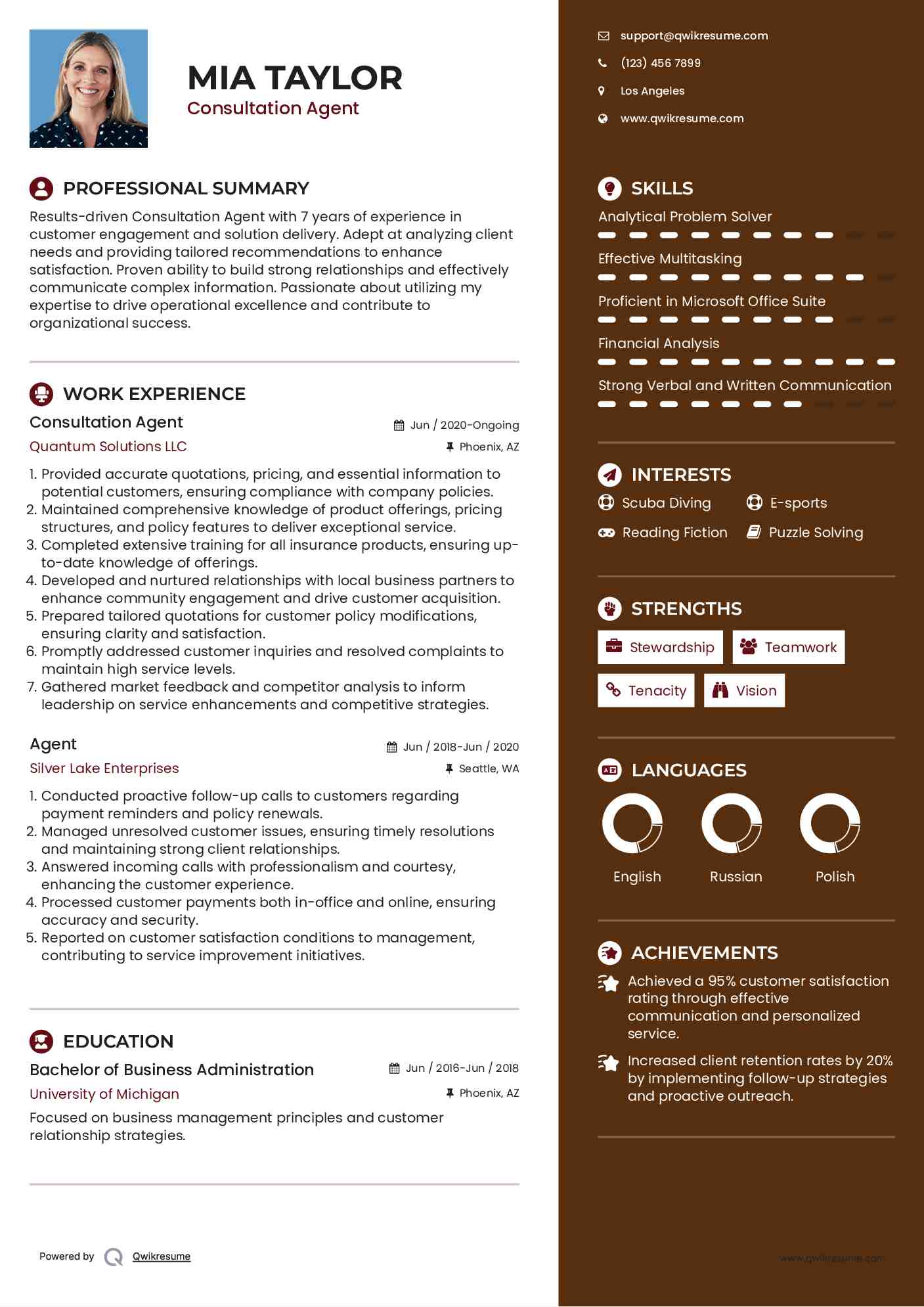 Consultation Agent Resume Format