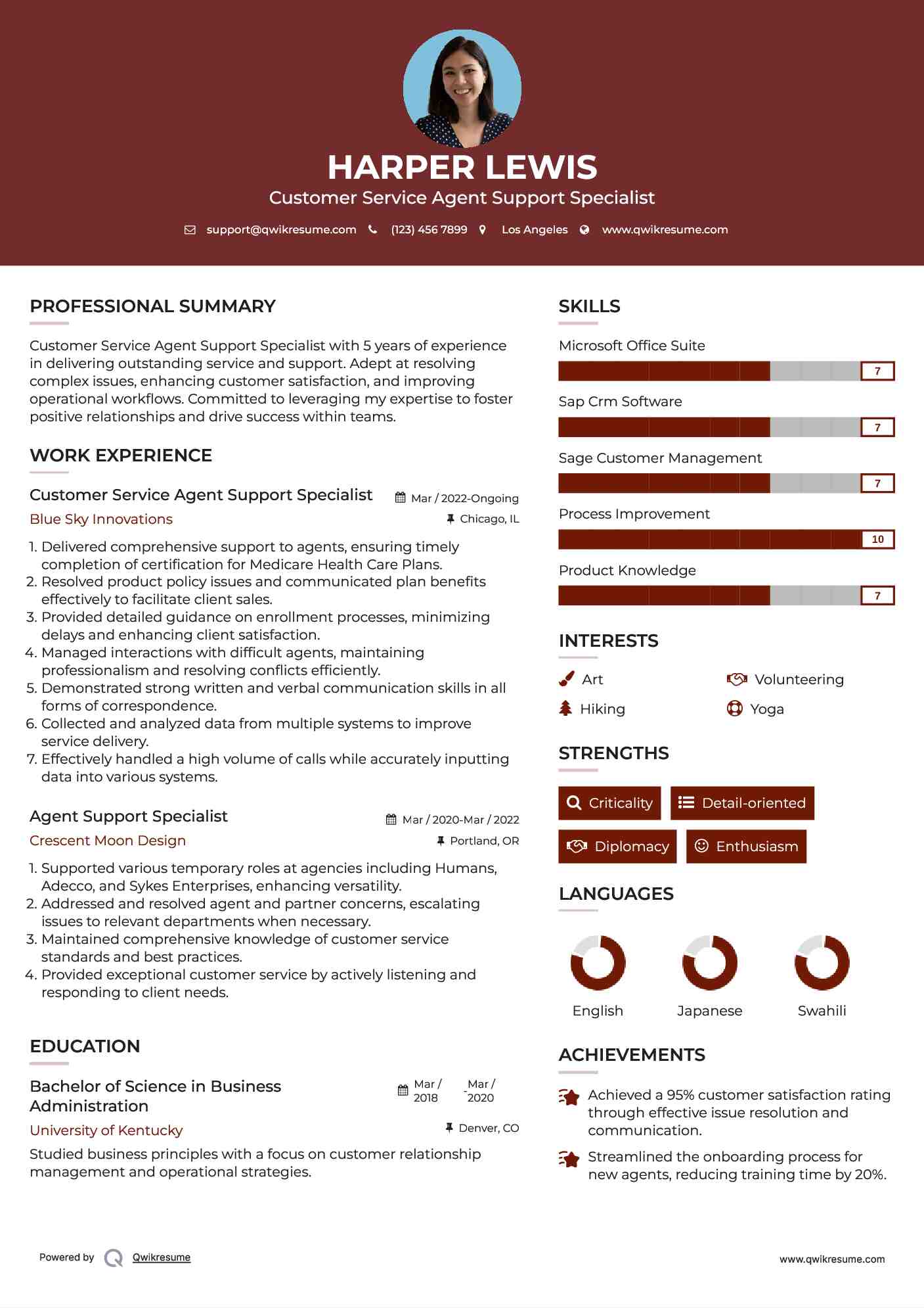 Customer Service Agent Support Specialist Resume Template
