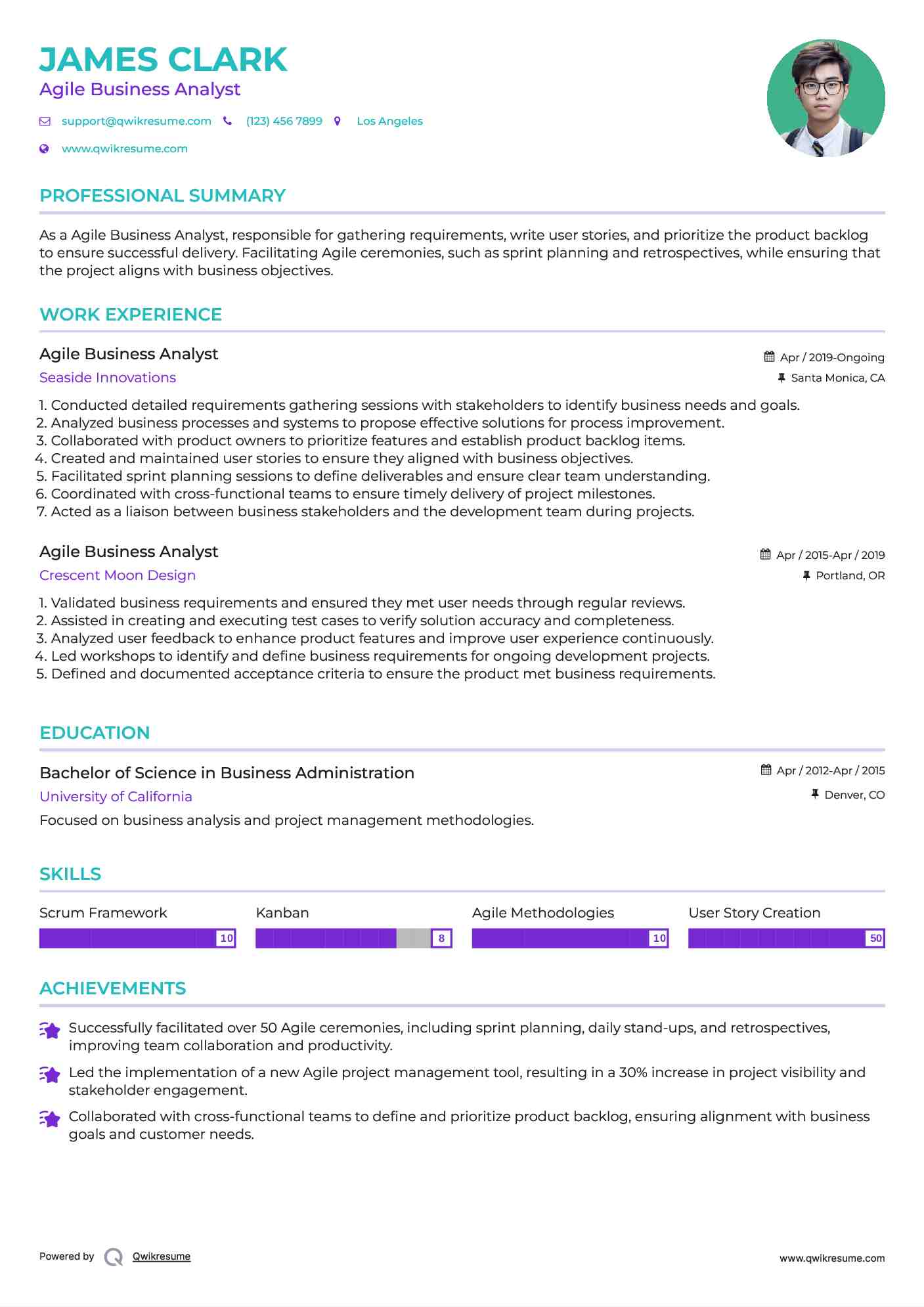 Agile Business Analyst Resume Example