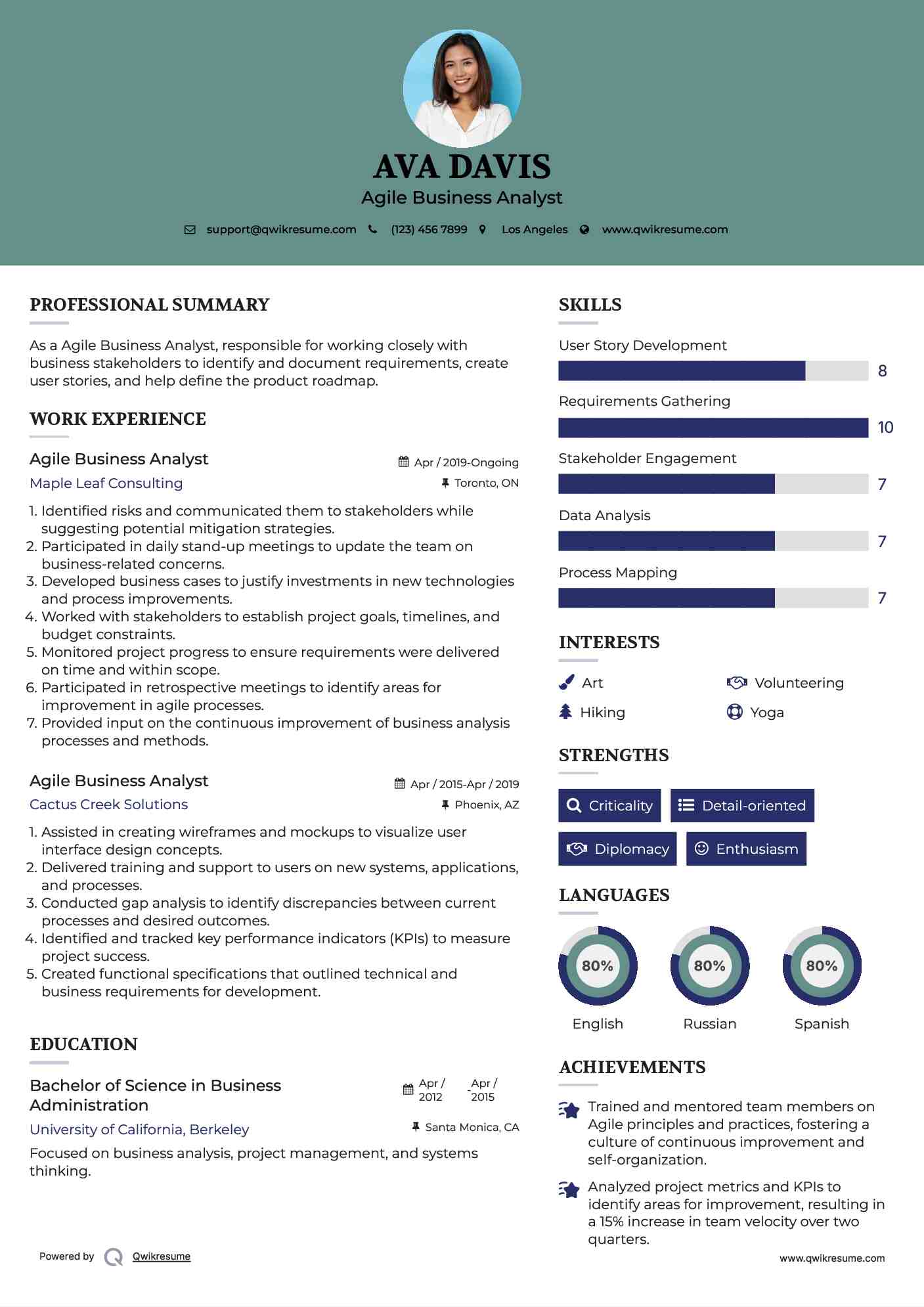 Agile Business Analyst Resume Sample