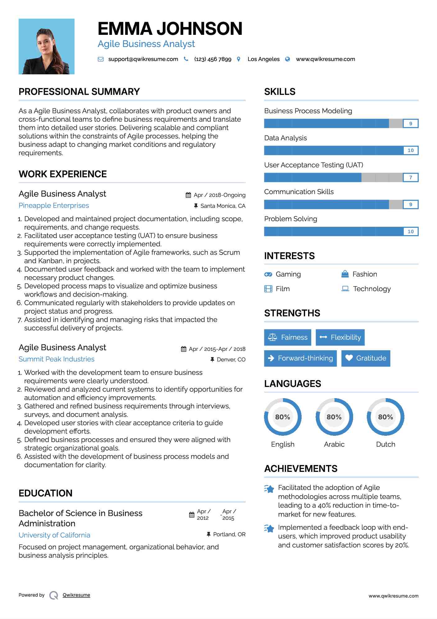 Agile Business Analyst Resume Model