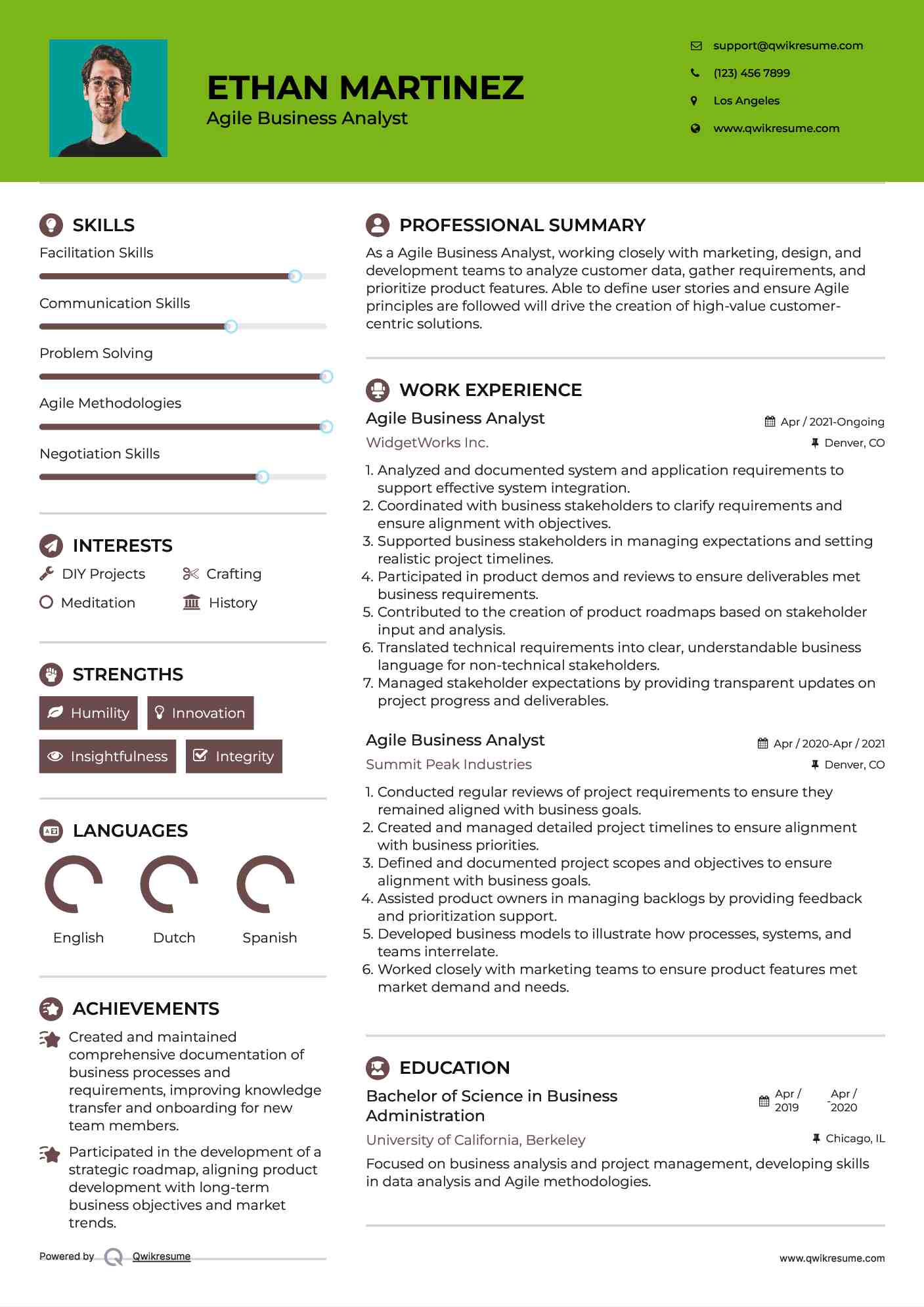 Agile Business Analyst Resume Model