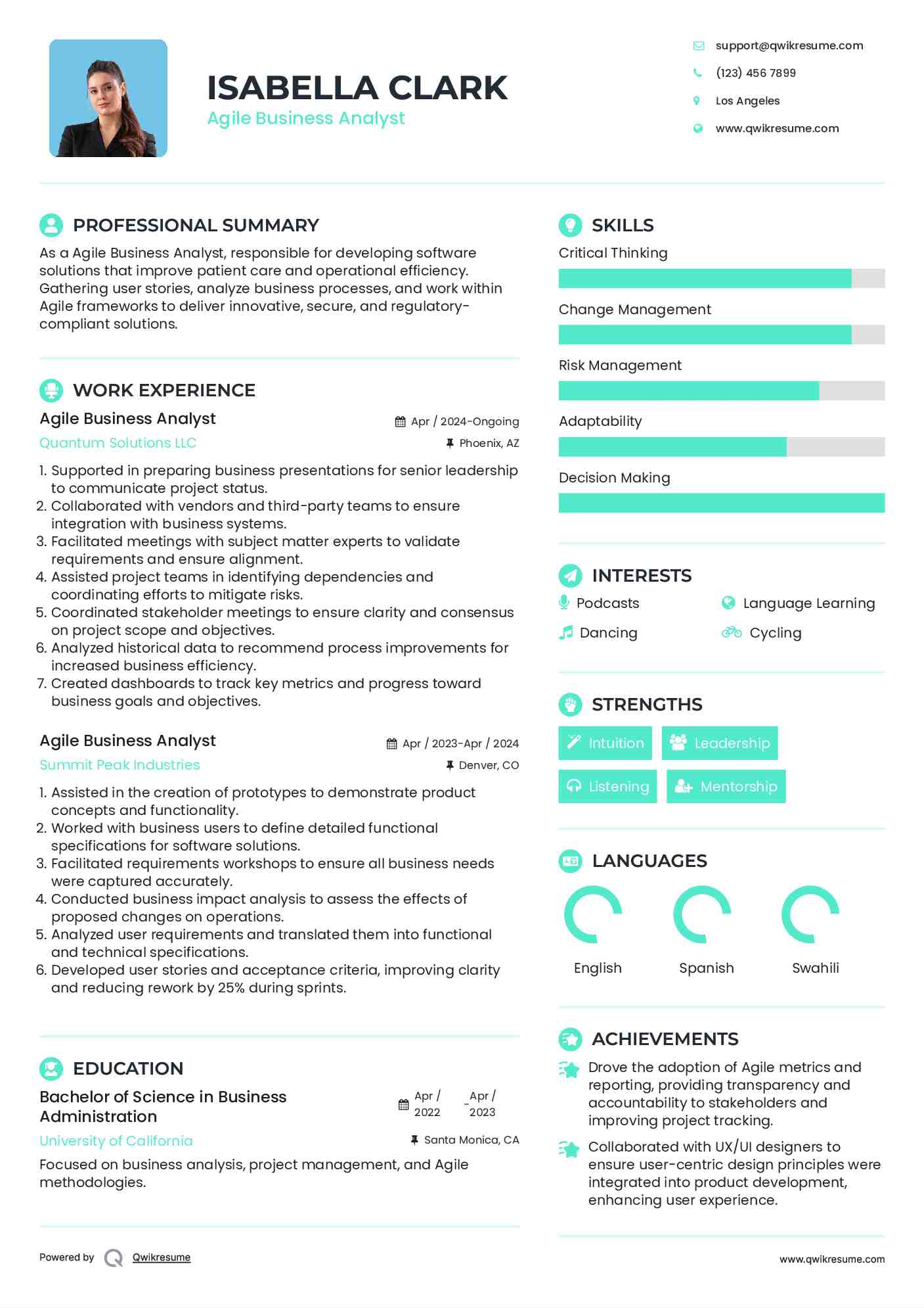 Agile Business Analyst Resume Sample