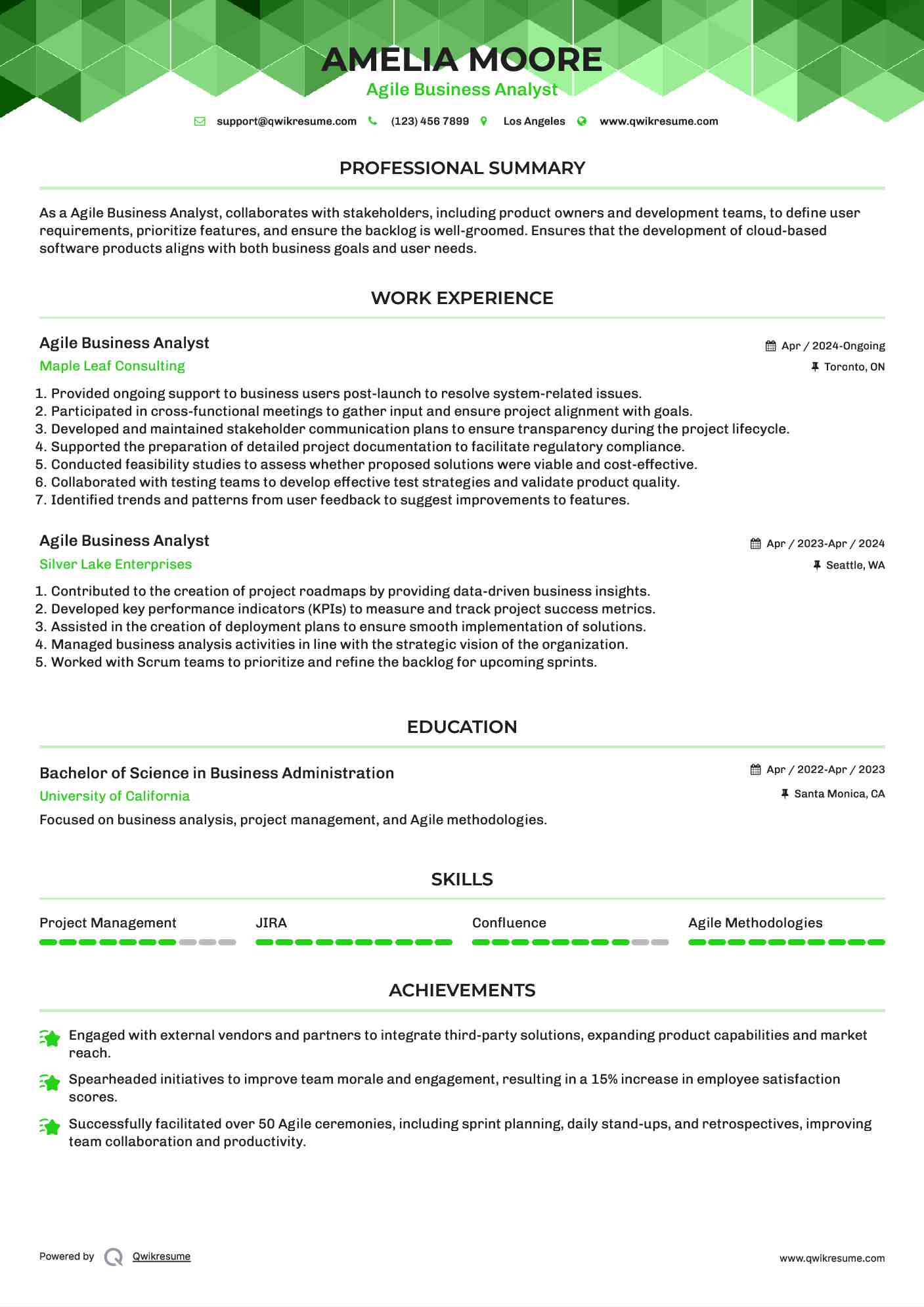 Agile Business Analyst Resume Format