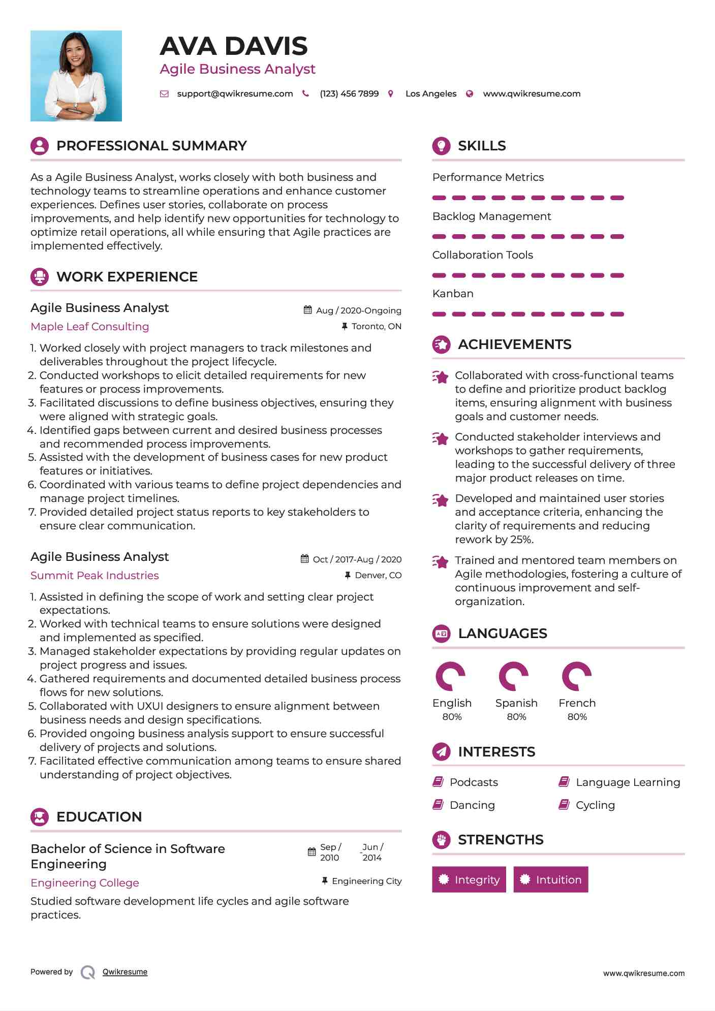 Agile Business Analyst Resume Example