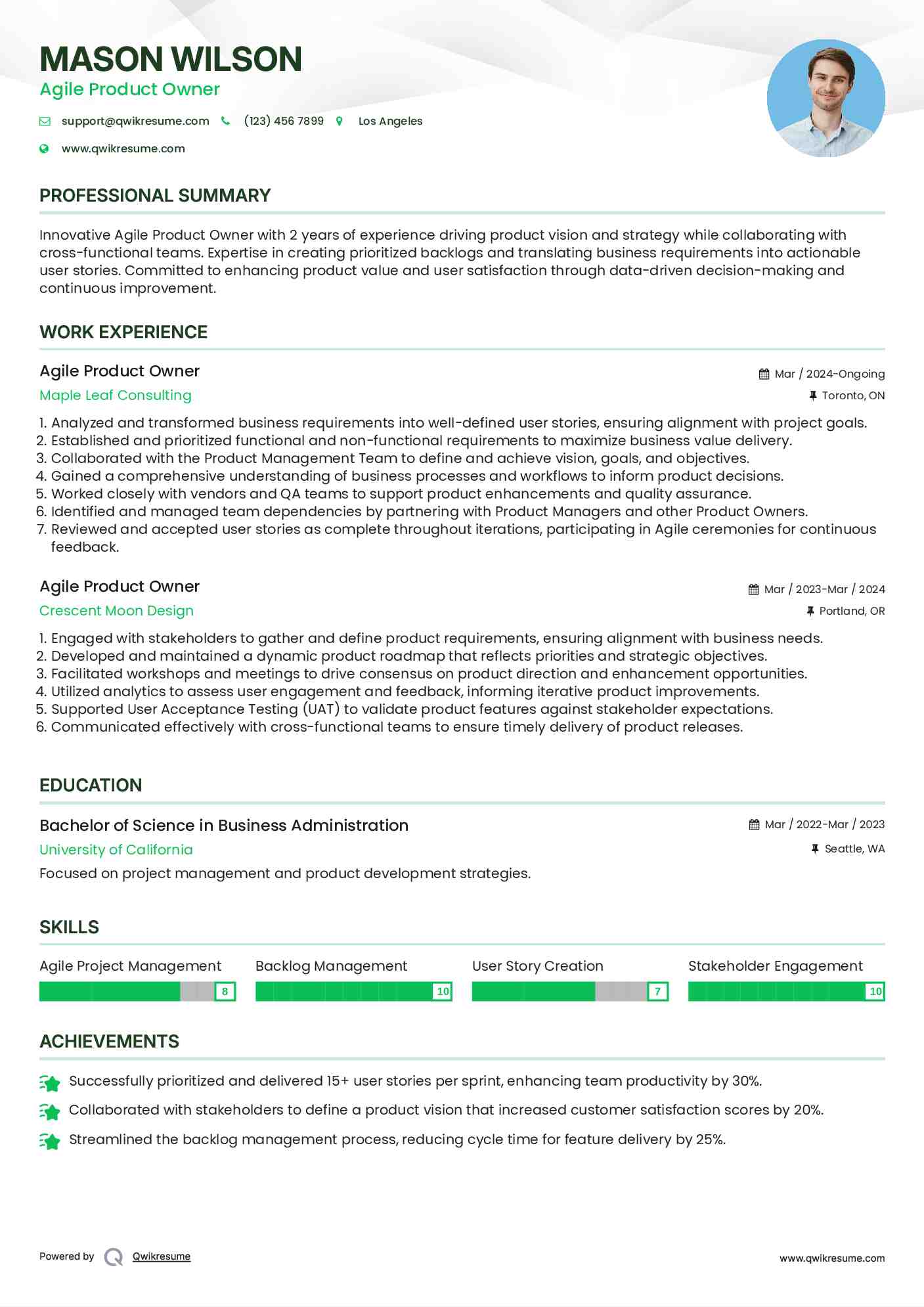 Agile Product Owner Resume Template