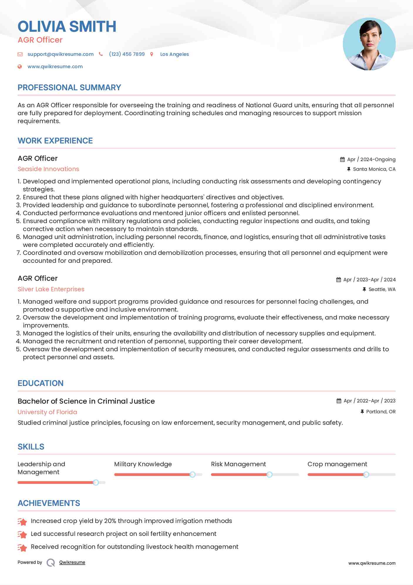 AGR Officer Resume Template