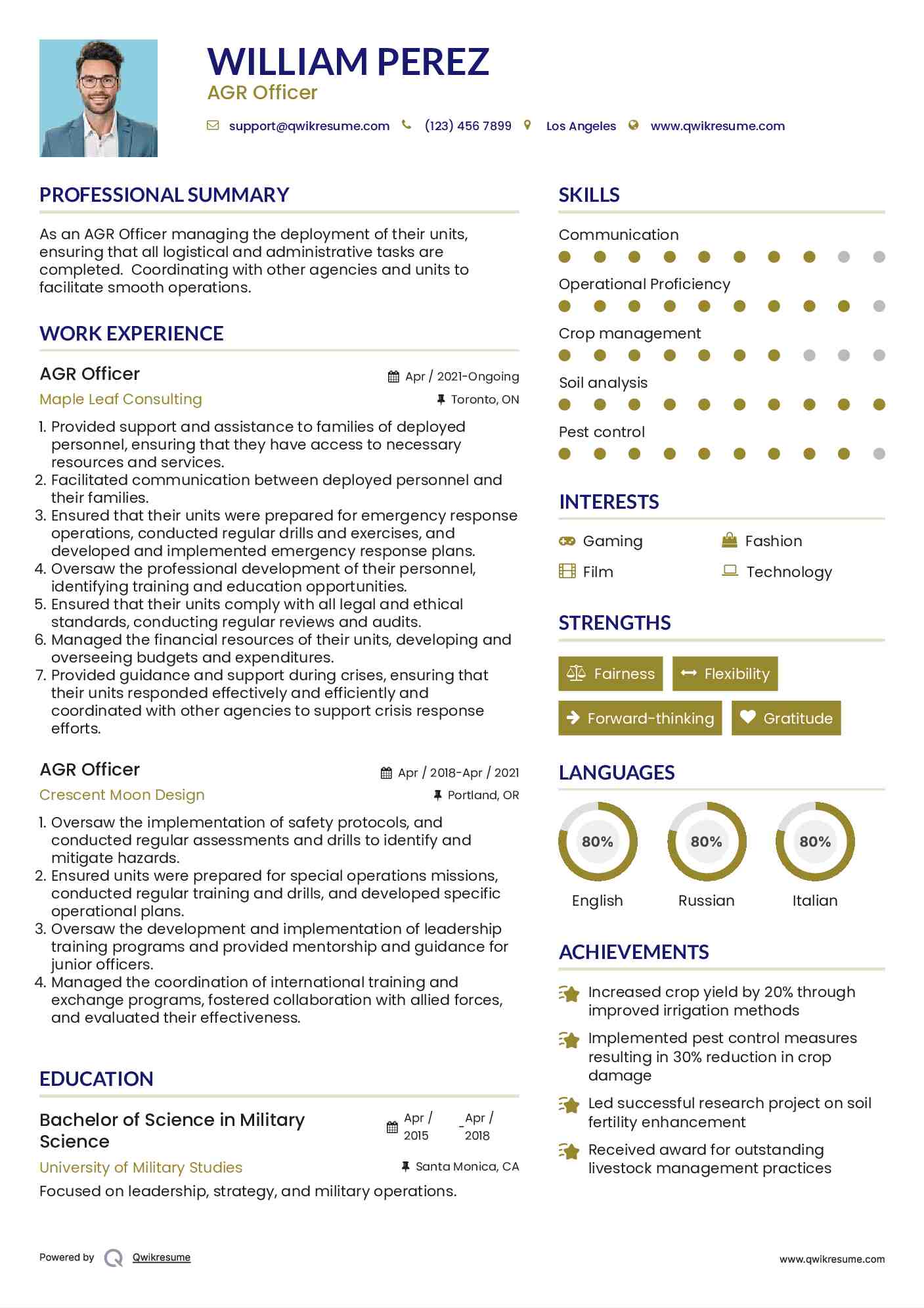 AGR Officer Resume Template