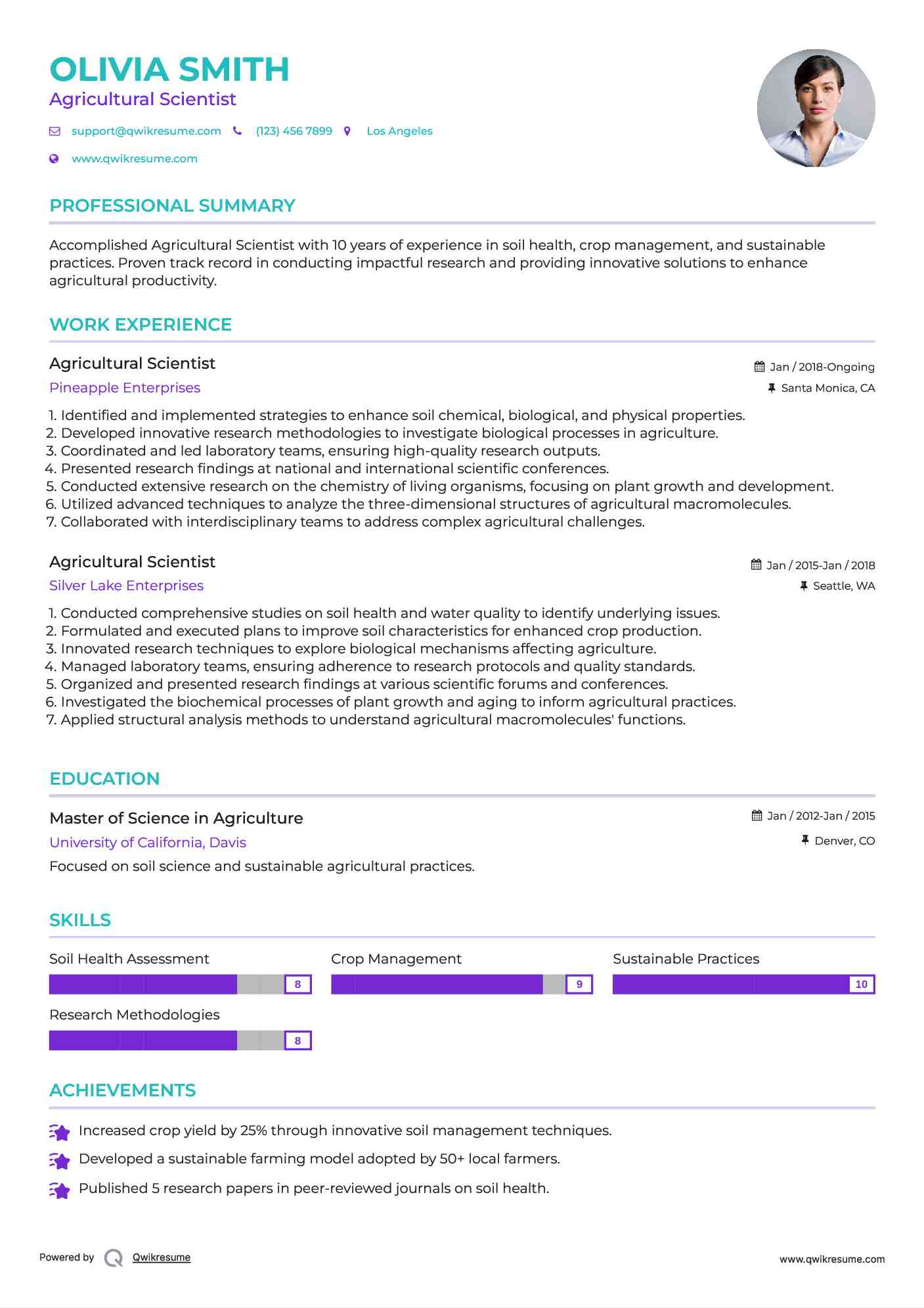 Agricultural Scientist Resume Template