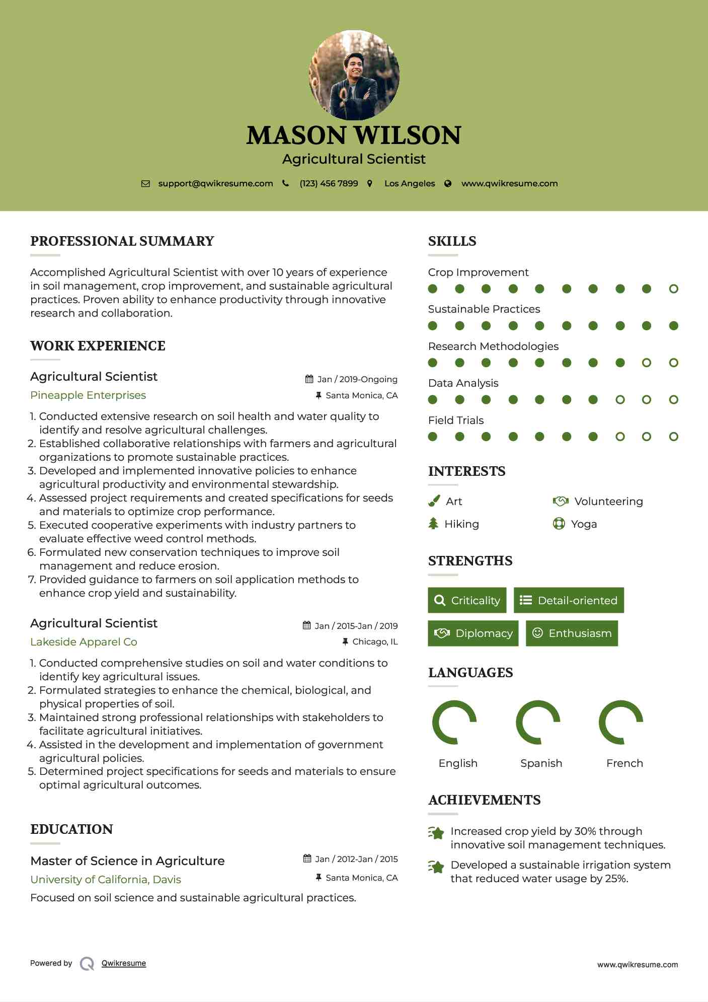 Agricultural Scientist Resume Template