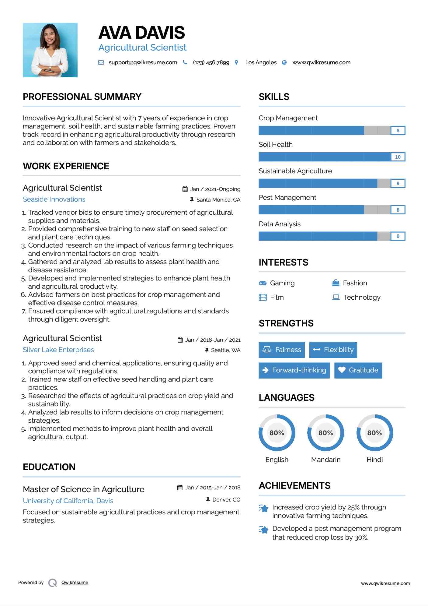 Agricultural Scientist Resume Model
