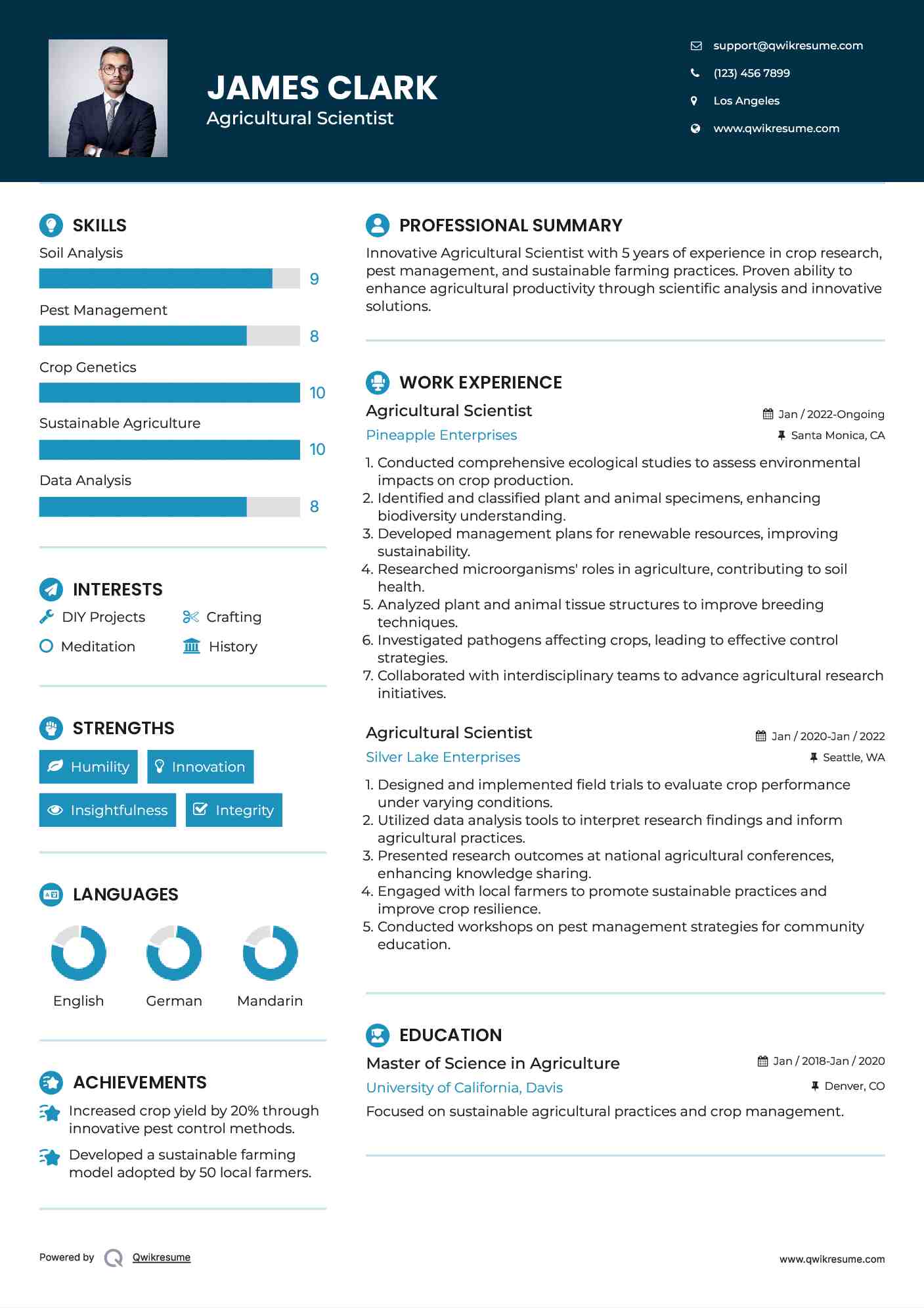 Agricultural Scientist Resume Model