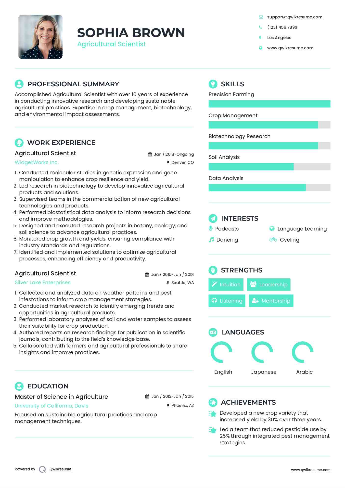 Agricultural Scientist Resume Format