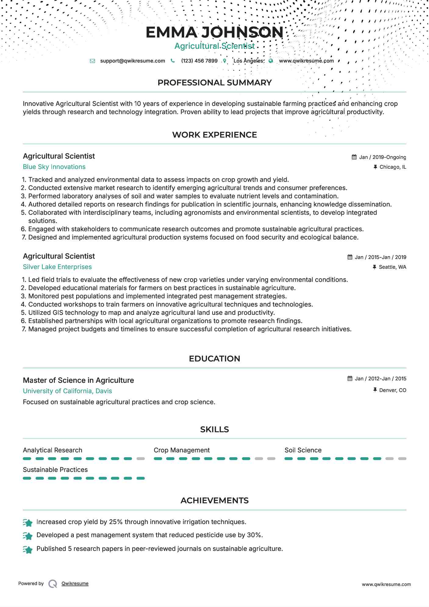 Agricultural Scientist Resume Model