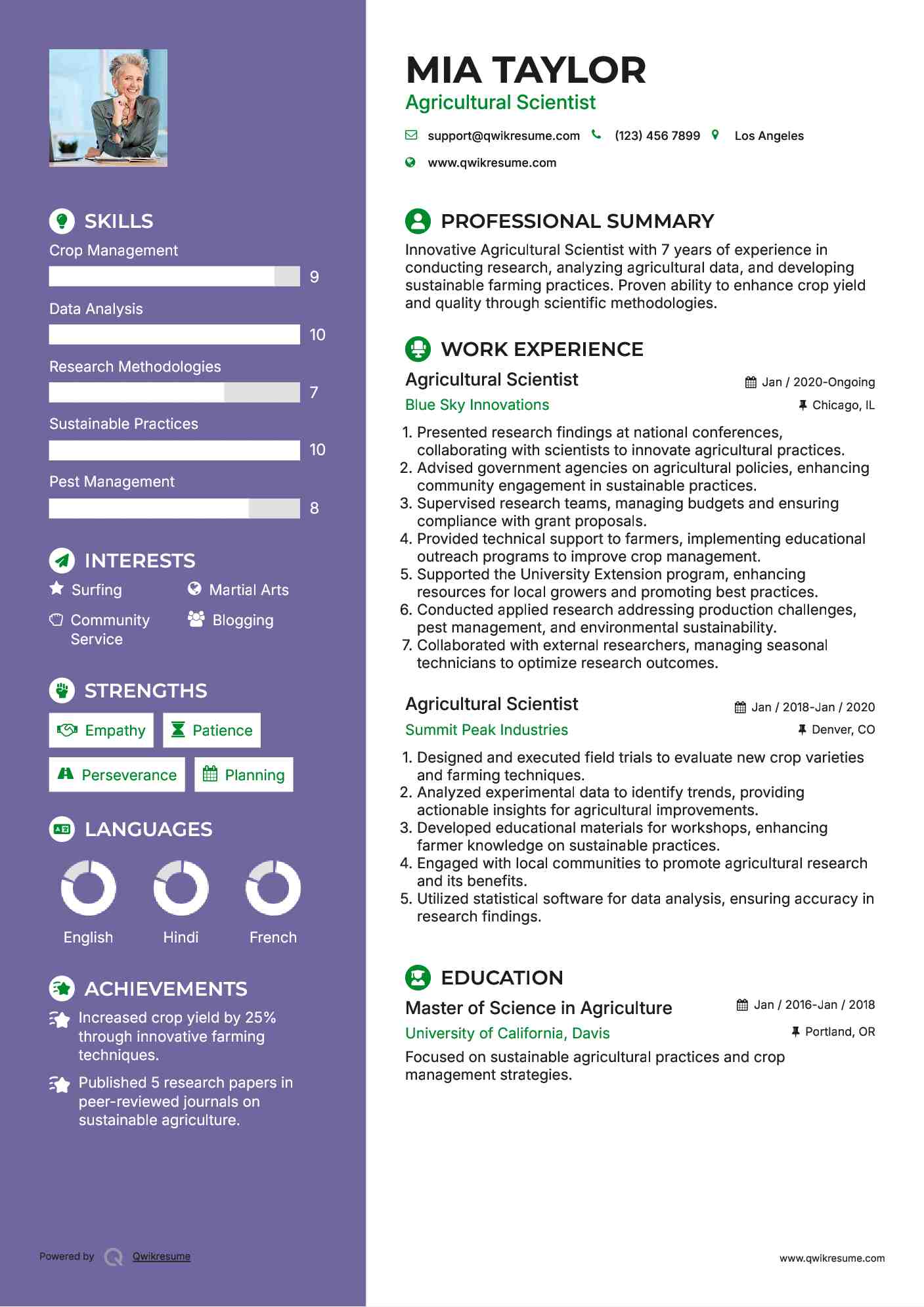 Agricultural Scientist Resume Template