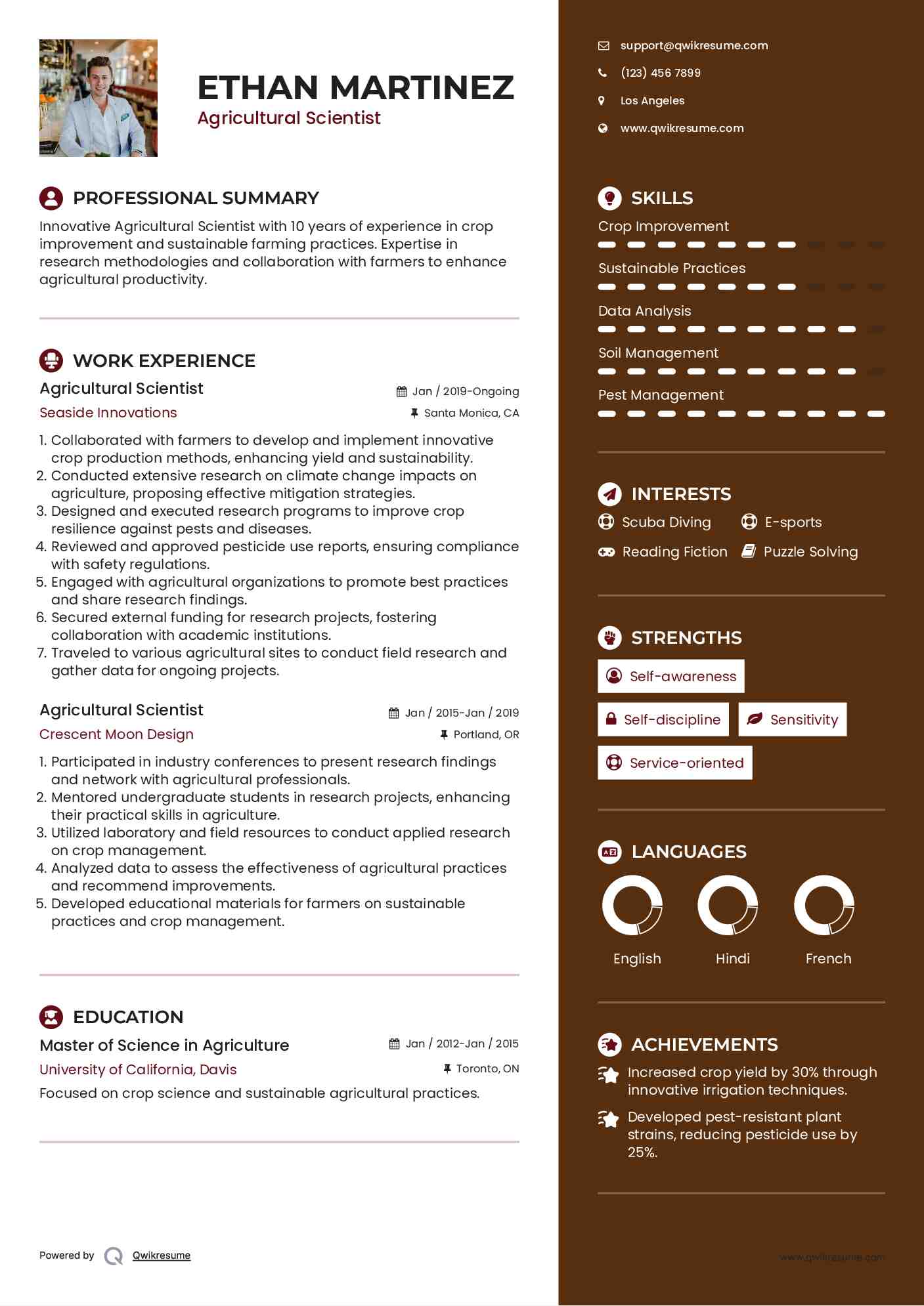 Agricultural Scientist Resume Example