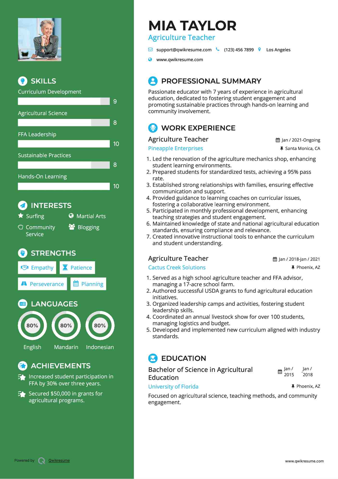 Agriculture Teacher Resume Template