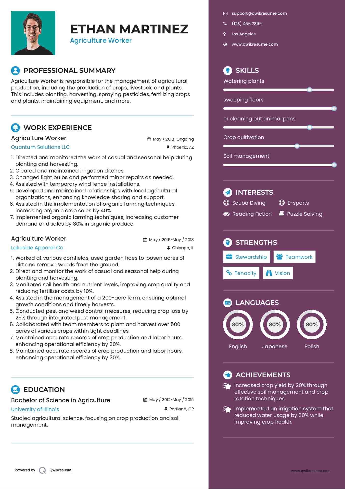 Agriculture Worker Resume Format