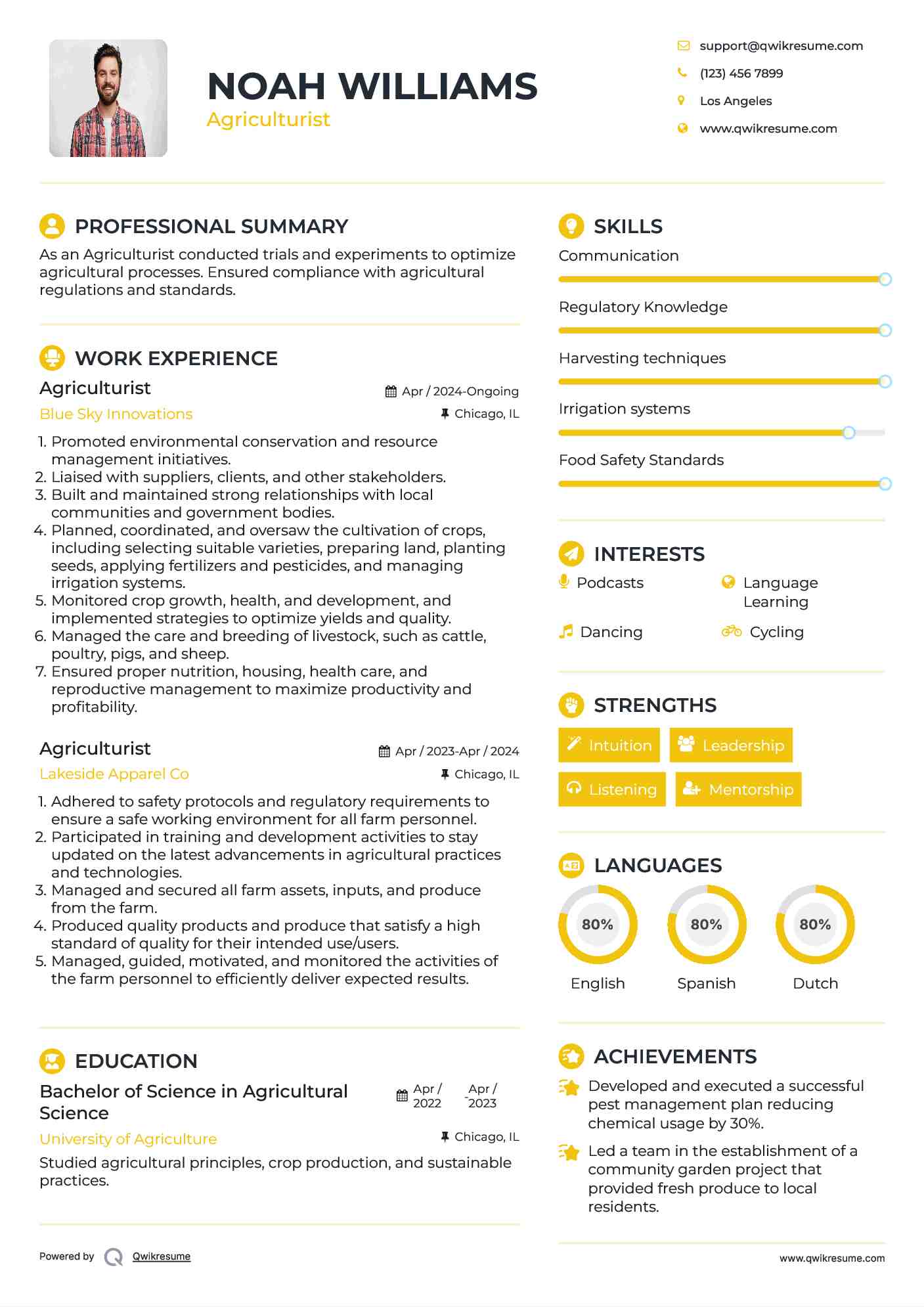 Agriculturist  Resume Format