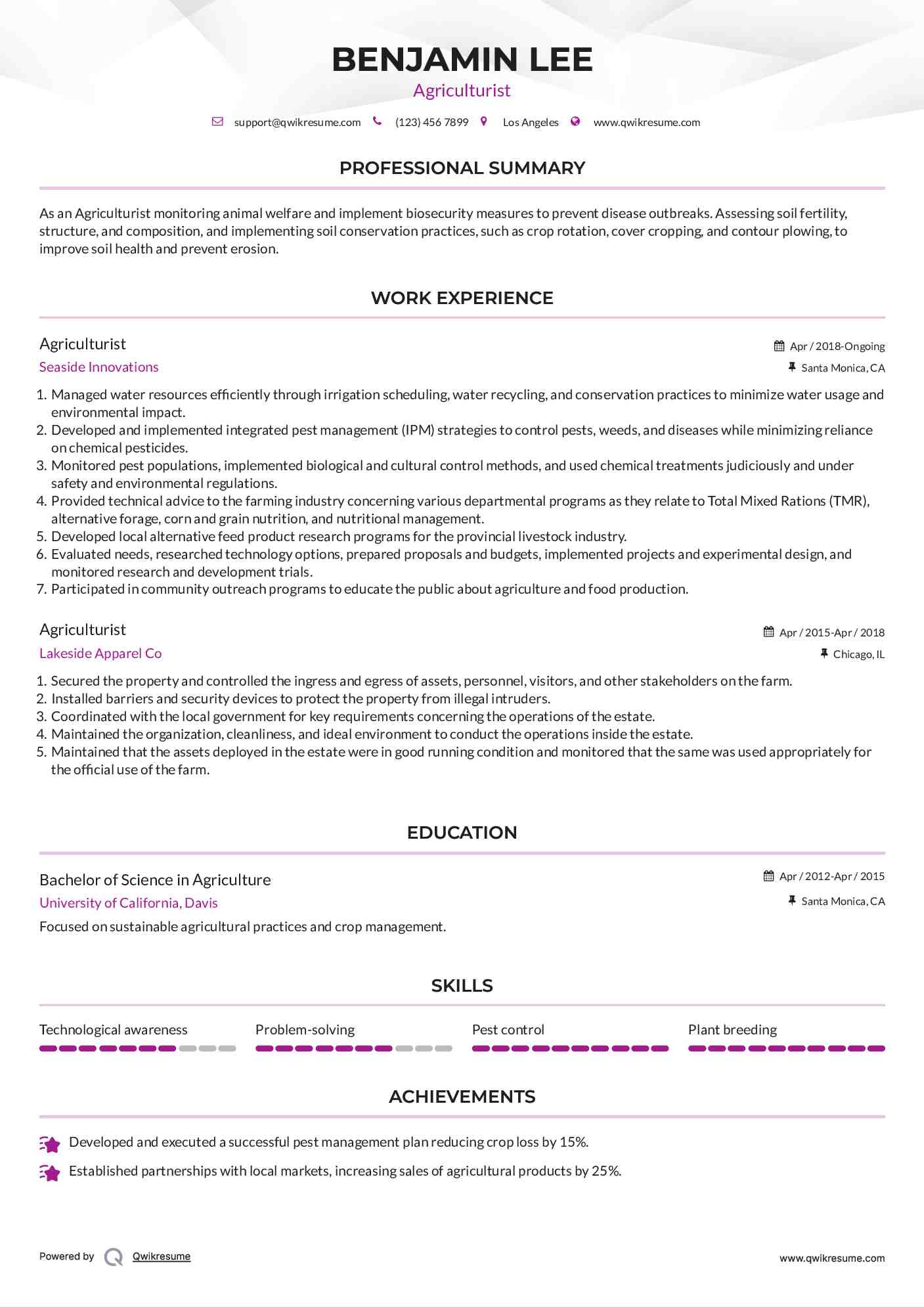 Agriculturist  Resume Template