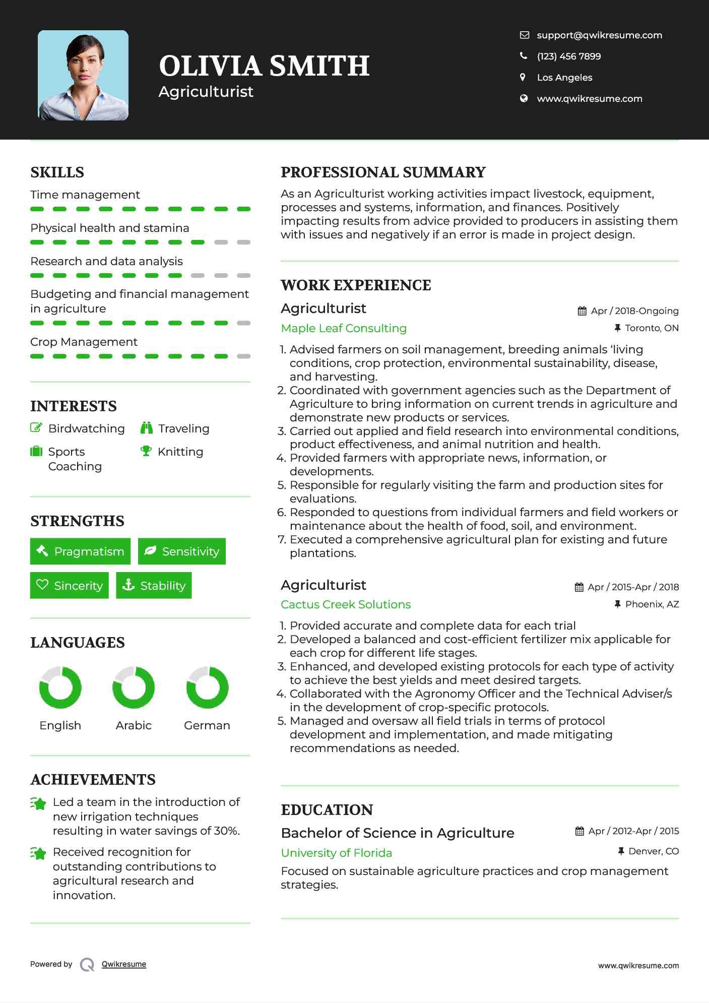 Agriculturist  Resume Format