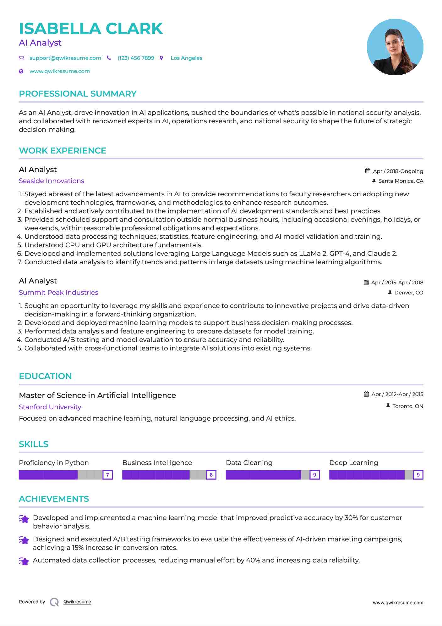 AI Analyst Resume Template