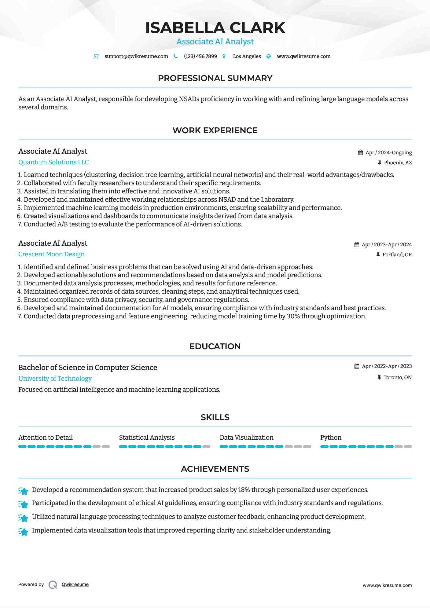 Associate AI Analyst Resume Template