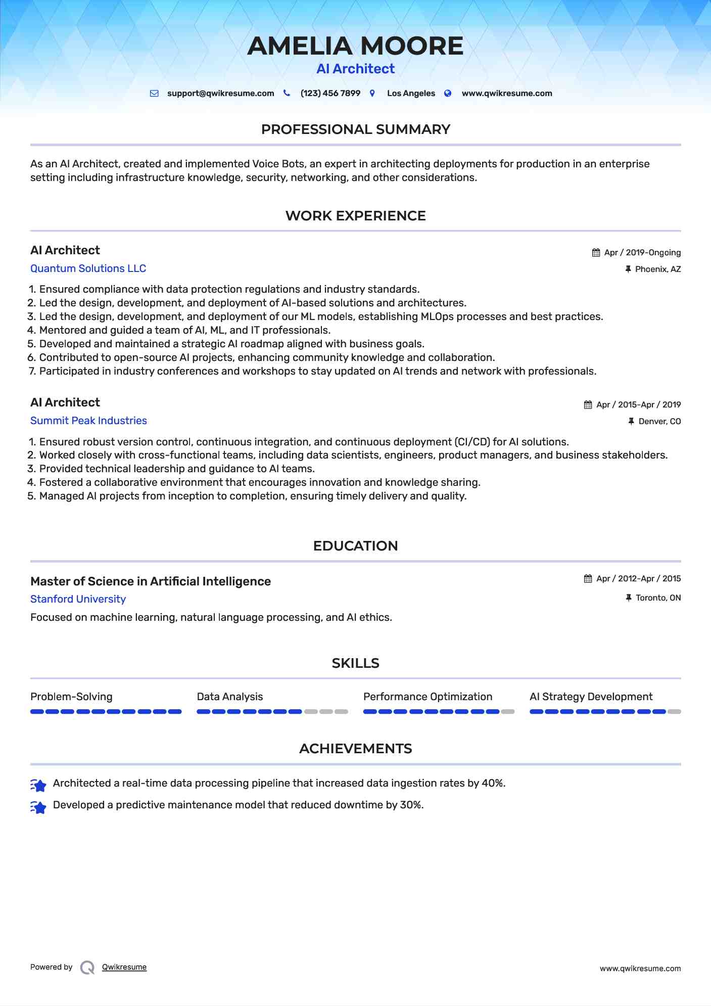AI Architect Resume Example