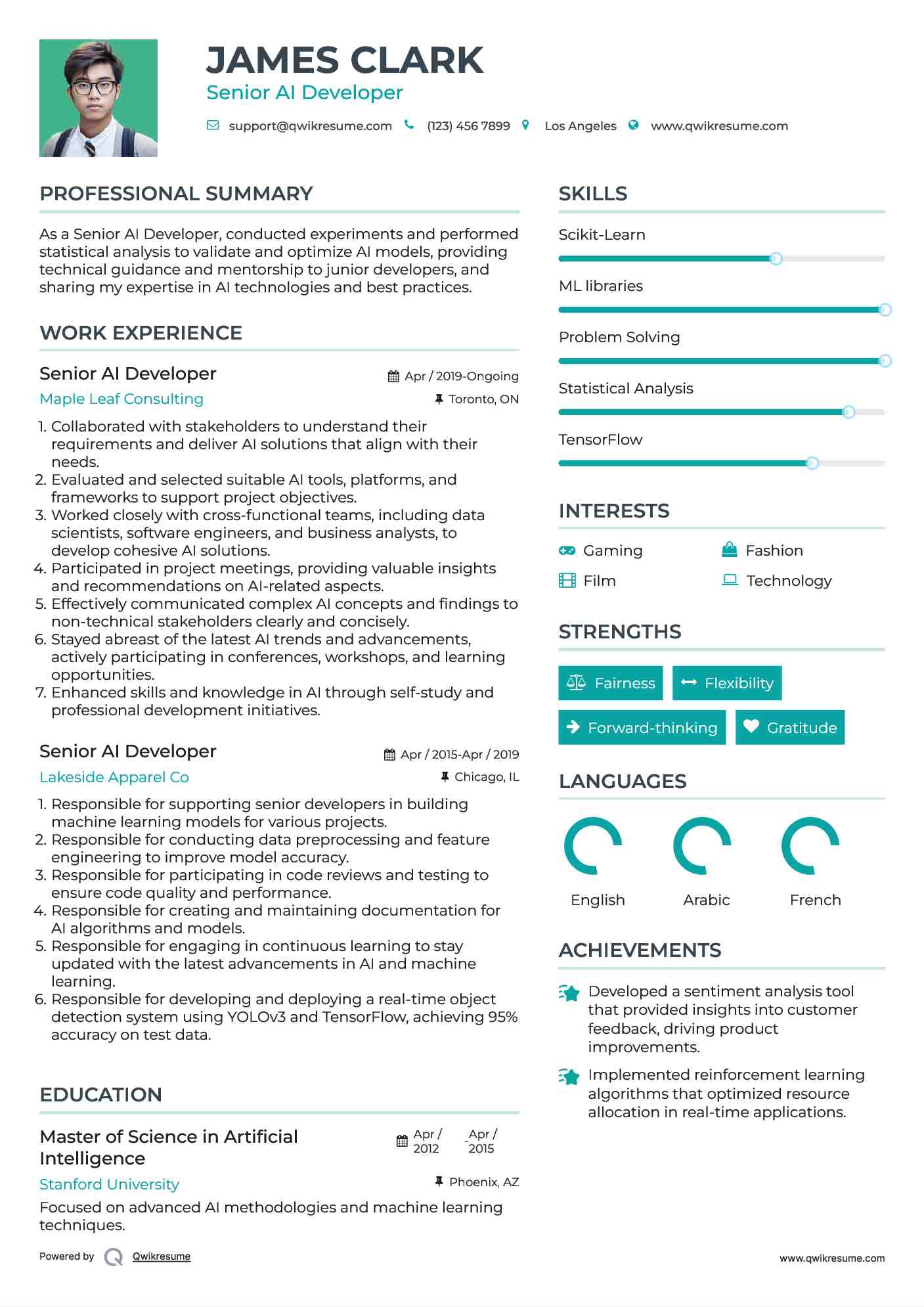 Senior AI Developer Resume Template