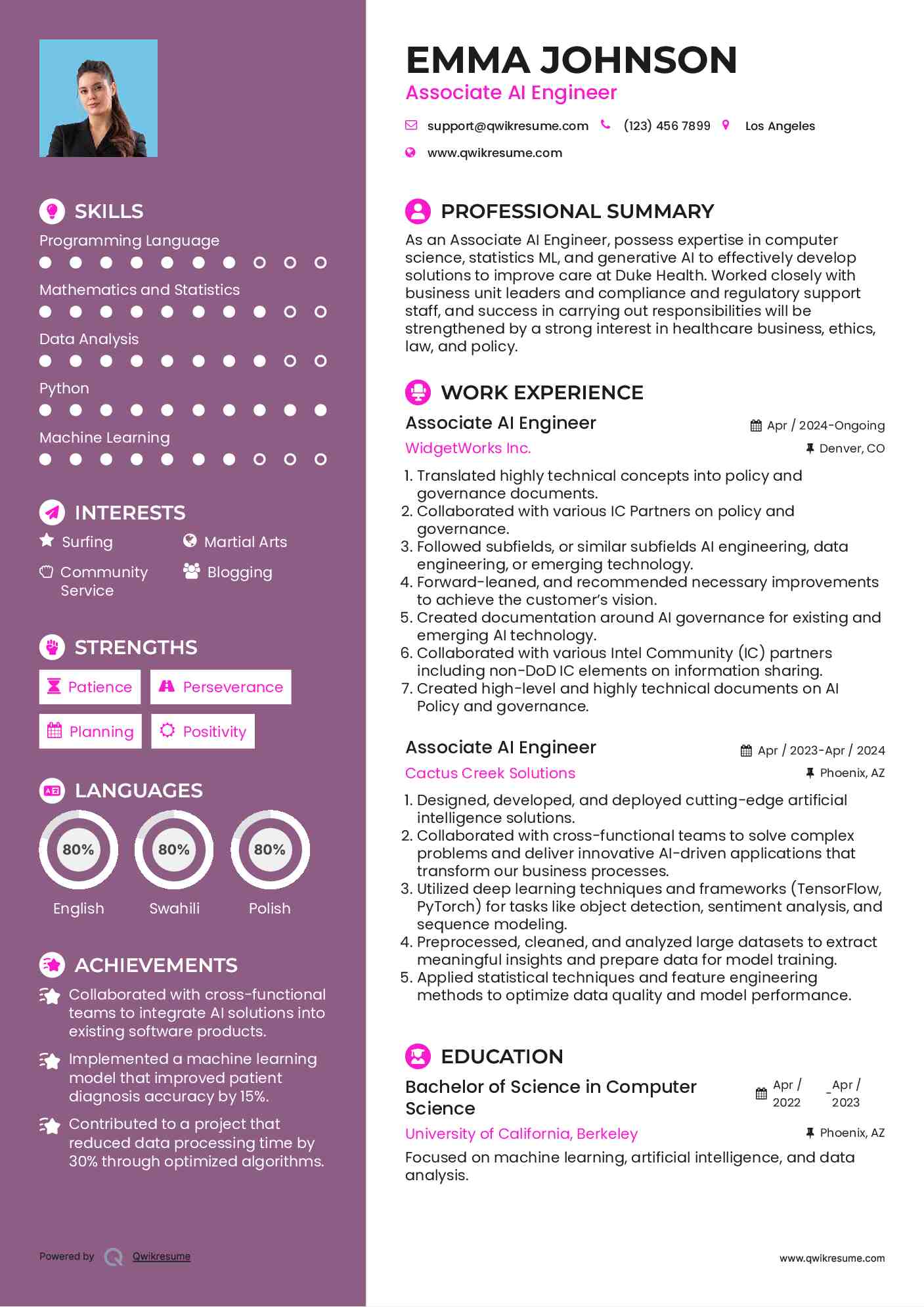 Associate AI Engineer Resume Template