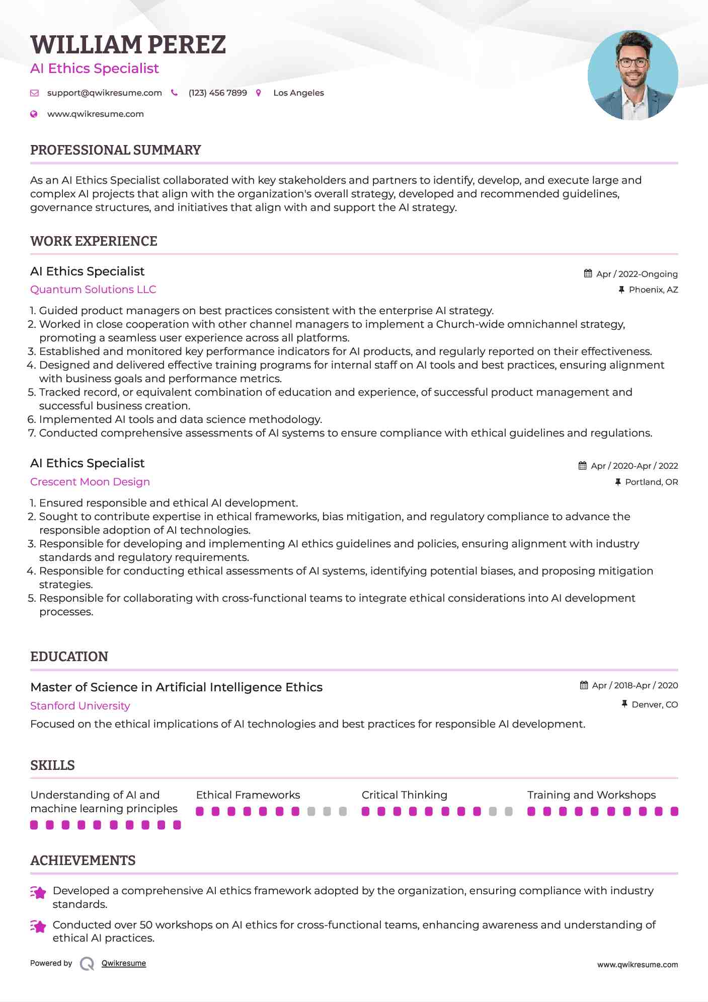 AI Ethics Specialist Resume Format