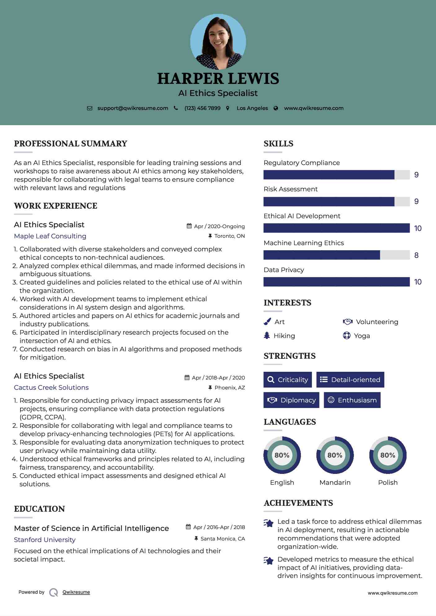 AI Ethics Specialist Resume Template