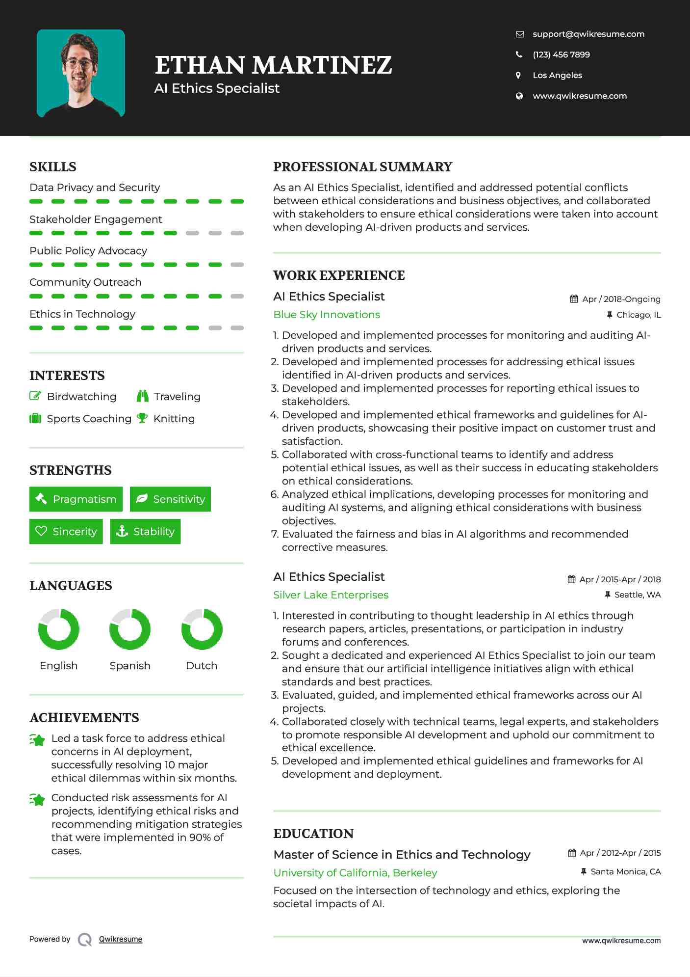 AI Ethics Specialist Resume Template