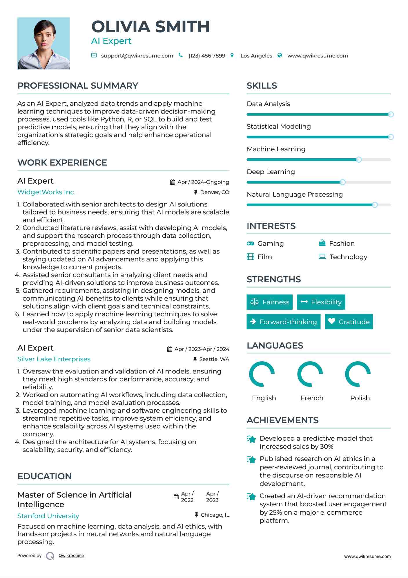 AI Expert Resume Sample