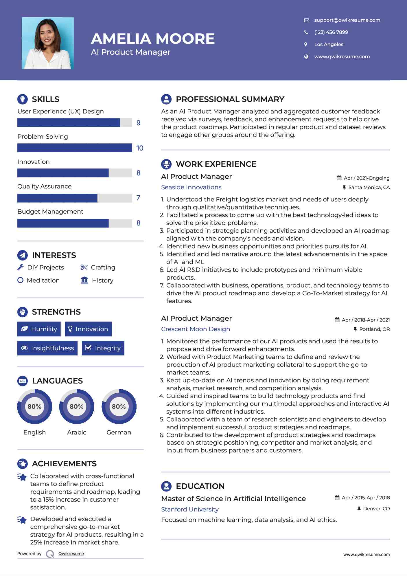 AI Product Manager Resume Template