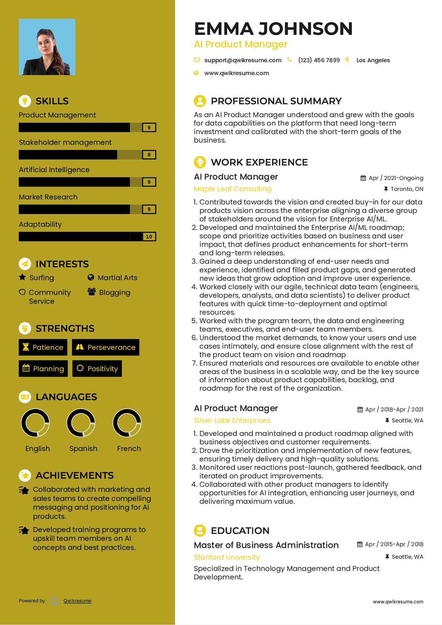 AI Product Manager Resume Format