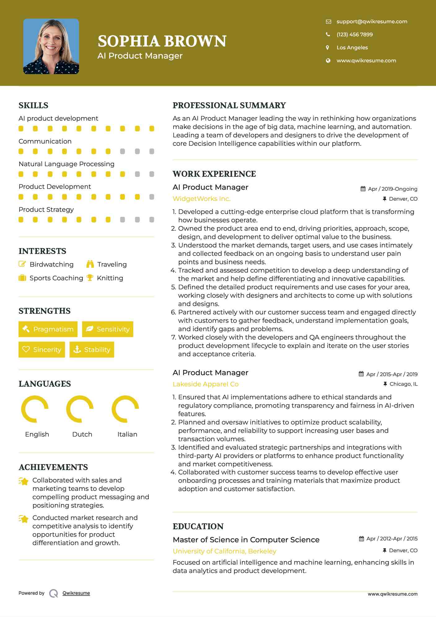 AI Product Manager Resume Model