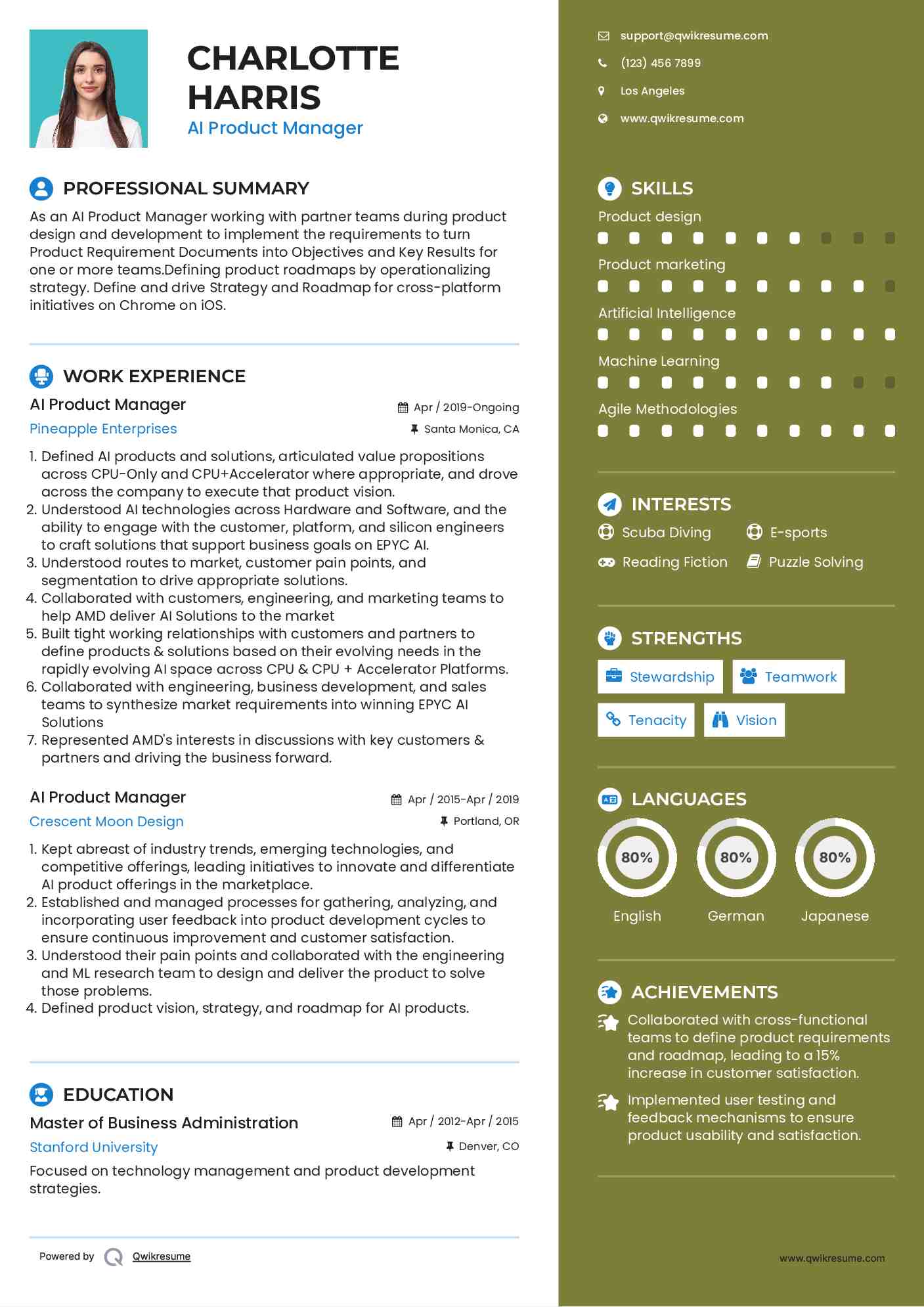 AI Product Manager Resume Model