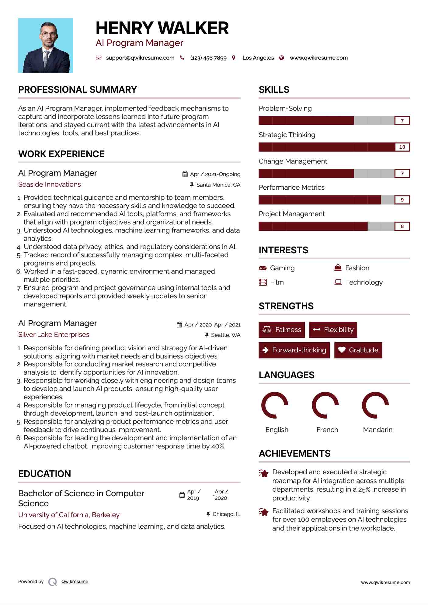 AI Program Manager Resume Example