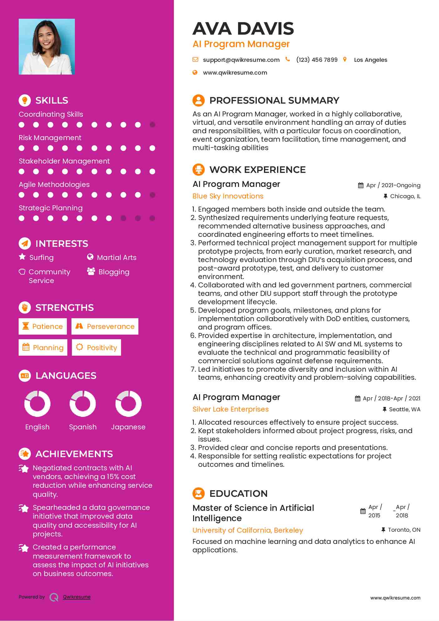 AI Program Manager Resume Format