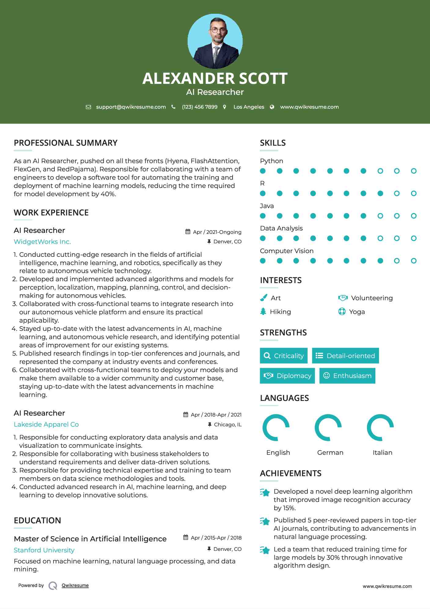 AI Researcher Resume Format
