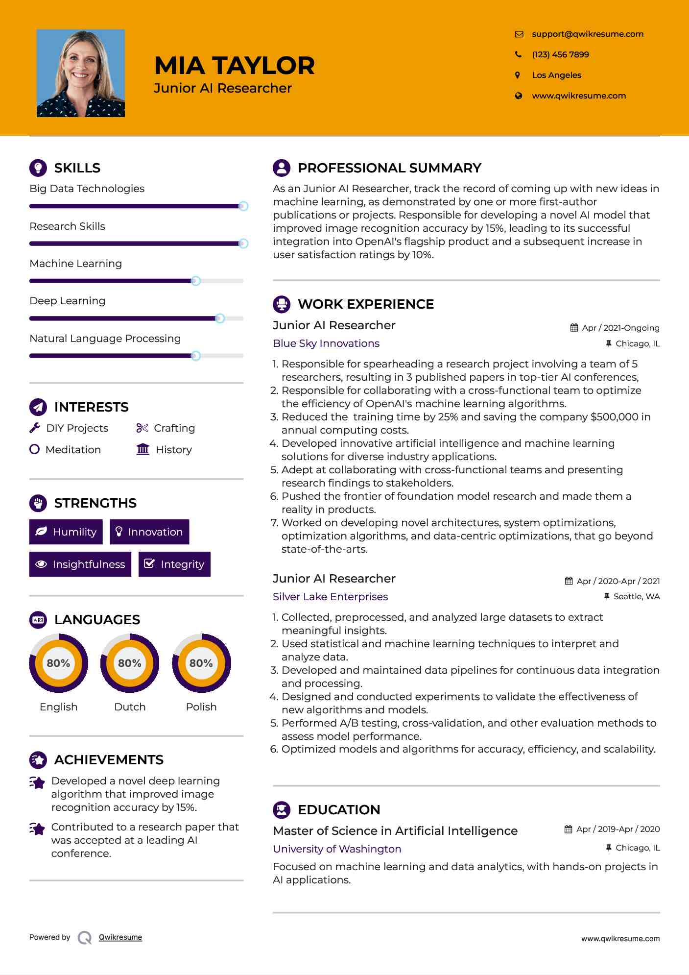 Junior AI Researcher Resume Template