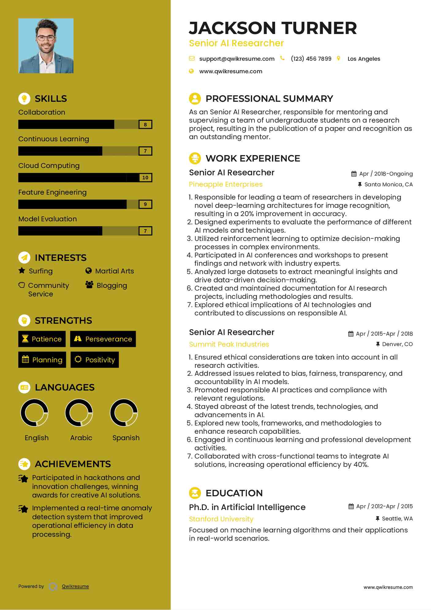 Senior AI Researcher Resume Example
